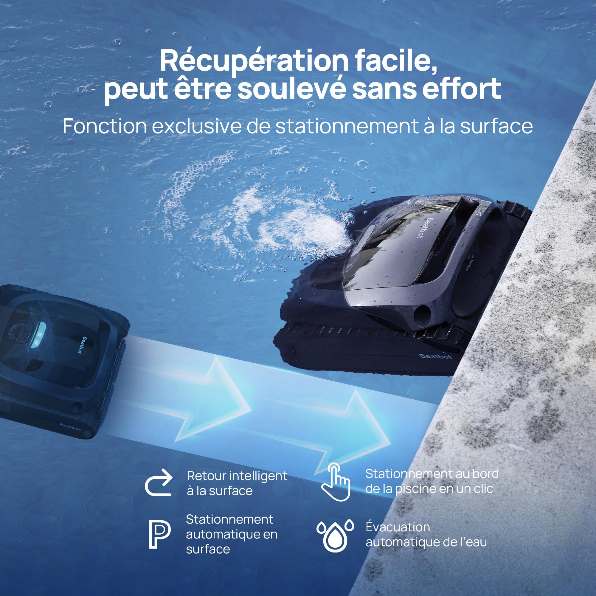 Beatbot AquaSense 2 Robot Piscine sans Fil, Aspirateur Piscine Automatique, Nettoyage Complet Fond Parois Ligne d’Eau, Remontée Automatique, Autonomie 150min, Max 300m², Bleu Nuit