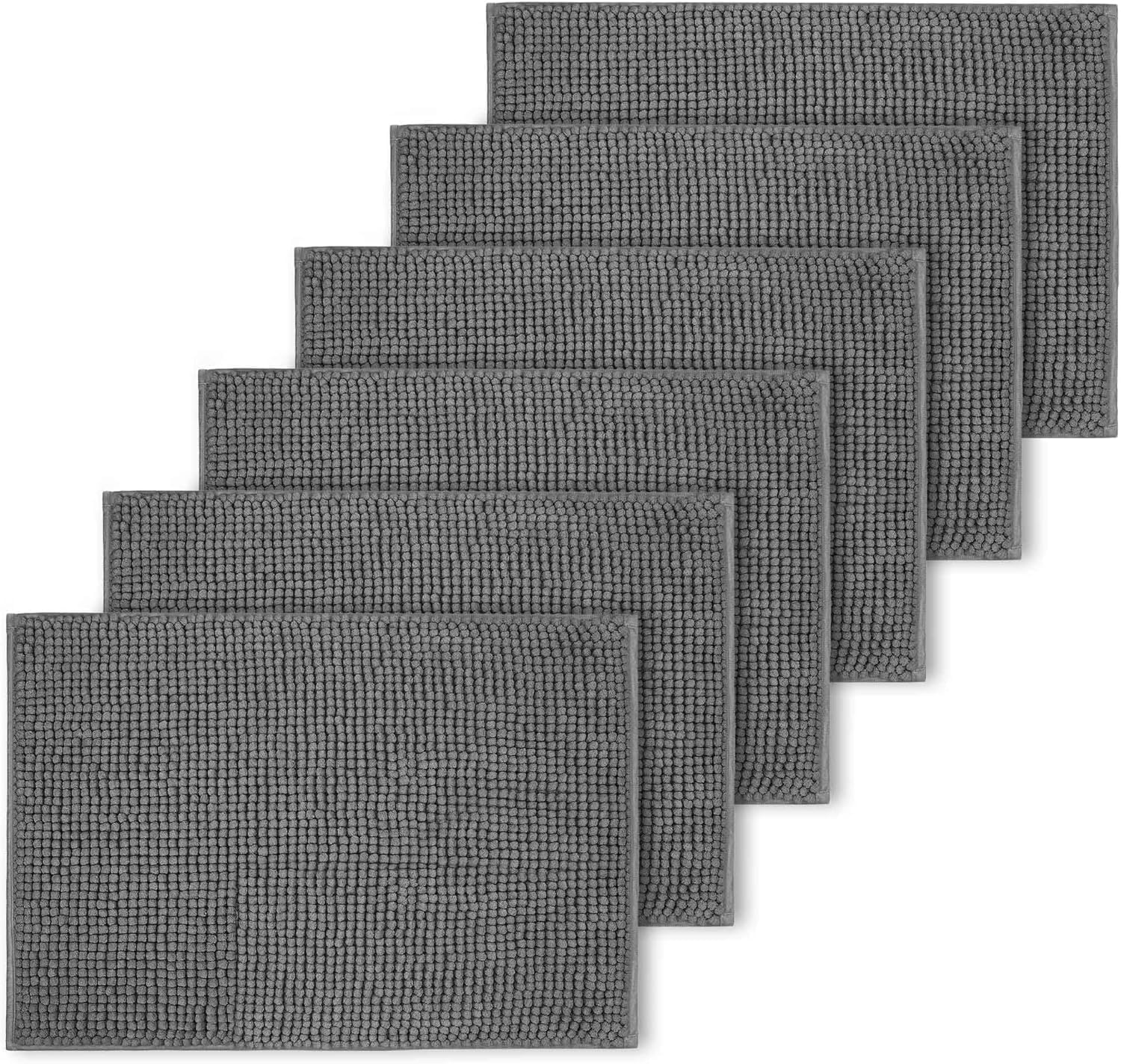 Aspire Homeware Bath Mat Non Slip Anti Mould – Grey (6 Pack) 40x60 cm Chenille Bathroom Mat