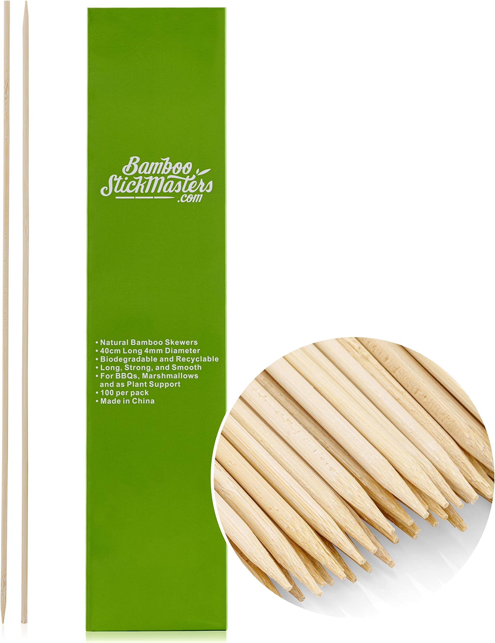 Bamboo Skewers - Wooden Skewers for BBQ Kebab - Grilling - Long 40cm - Fire Pit Marshmallow Sticks - Strong Wooden BBQ Sticks for Barbecue - Pack of 100