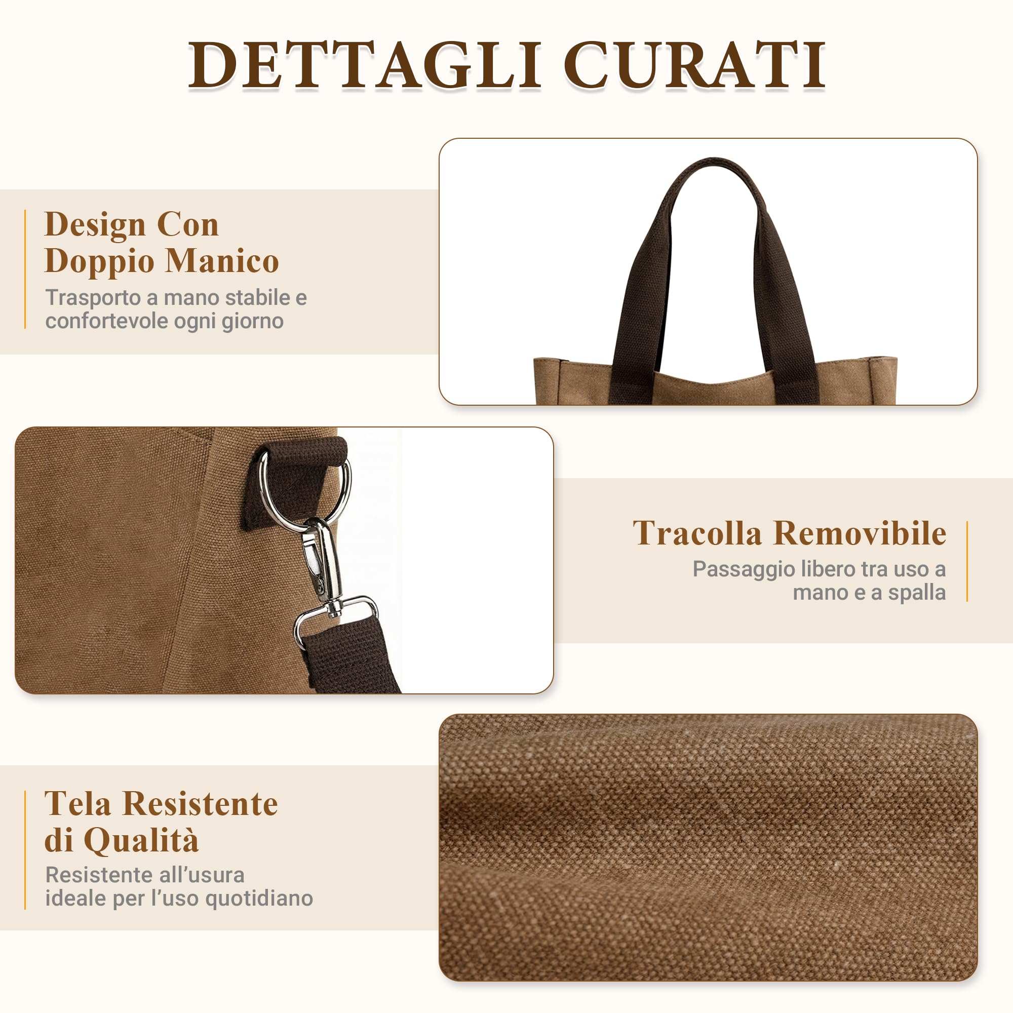 DIRRONA Borsa da Donna Tela Moda Borsa a Tracolla Casuale Leggero Borsa a Spalla Donna Viaggiare Lavori Shopping Università Donna Tote Crossbody Bag Marrone