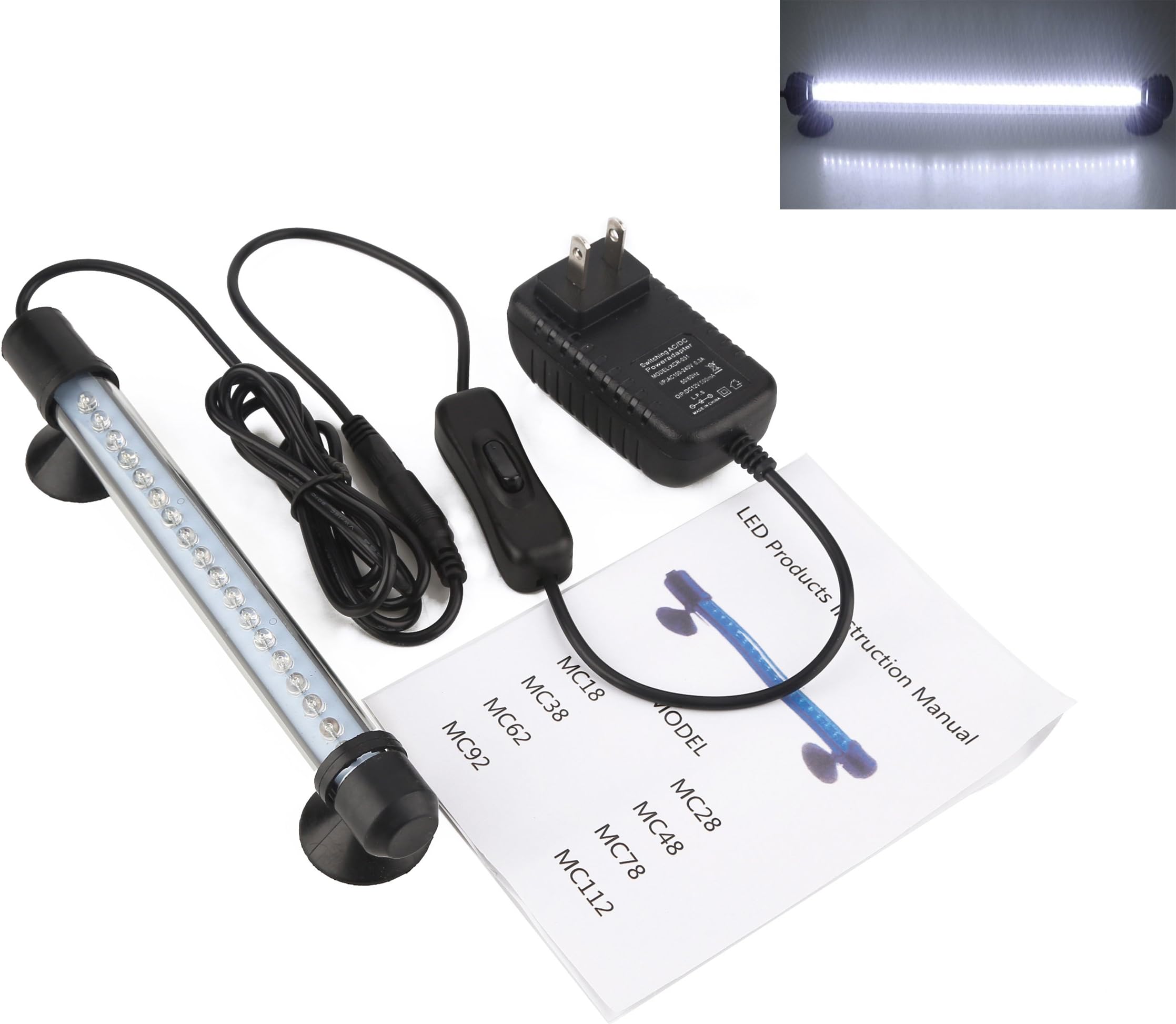 Fish Tank Light, LedHome Aquarium Led Light Kit for Fish Tank Fish Tank Lamp Suitable for Saltwater and Freshwater Underwater Submersible18 Leds White Light