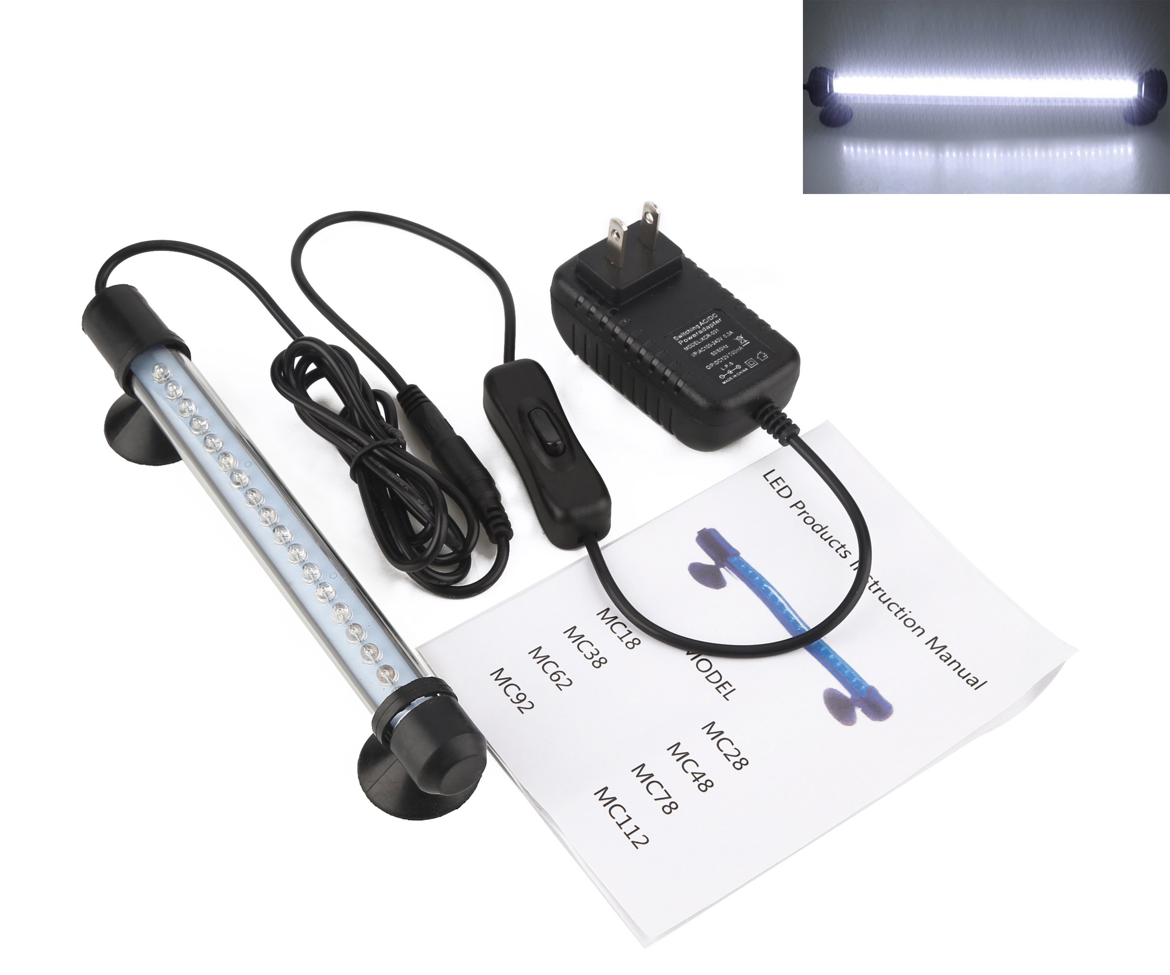 Fish Tank Light, LedHome Aquarium Led Light Kit for Fish Tank Fish Tank Lamp Suitable for Saltwater and Freshwater Underwater Submersible18 Leds White Light