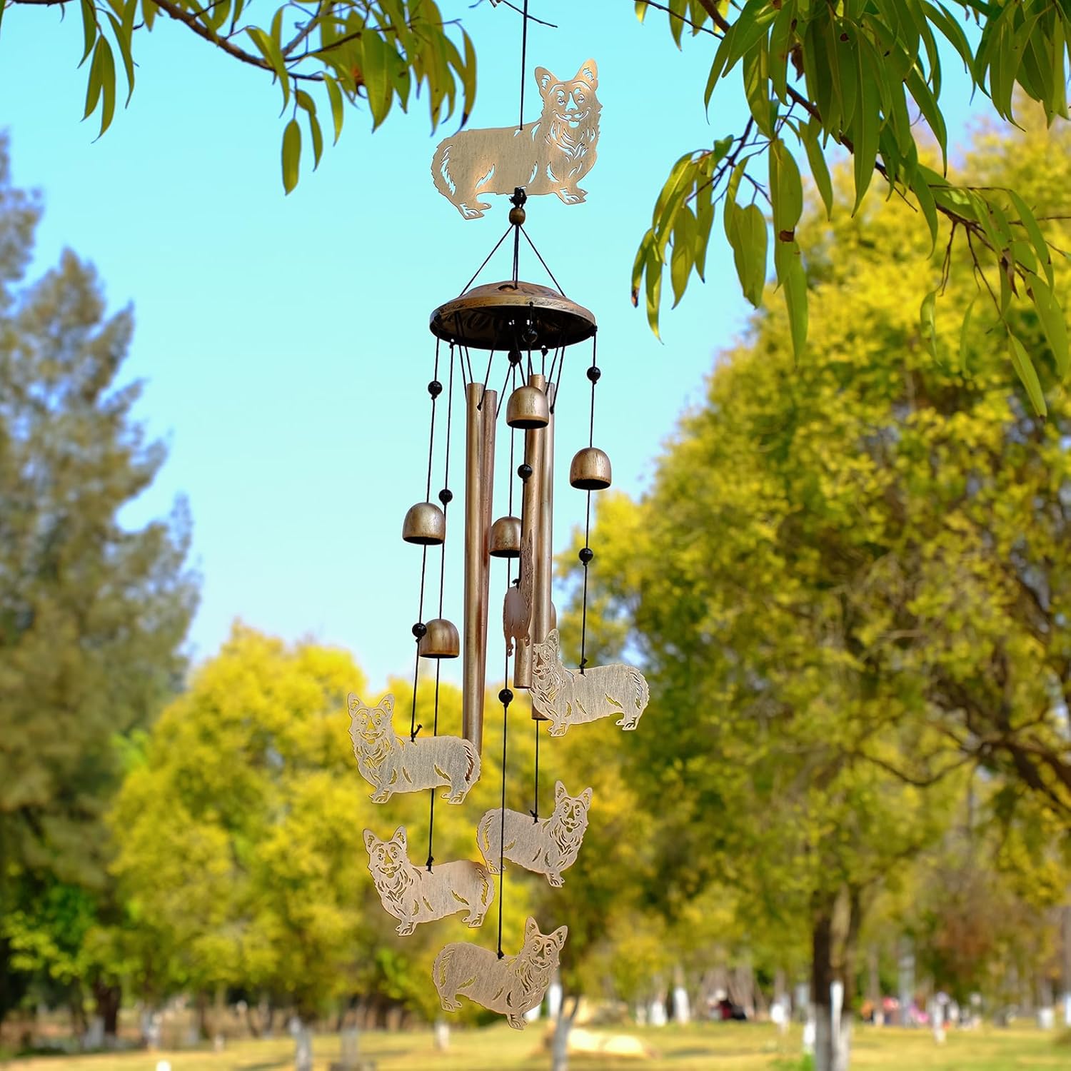 GDNSFIT Corgi Wind Chimes for Outside, Metal Windchimes Outdoors, Corgi Gifts for Women/Men, Memorial/Birthday Gifts, Garden Decor for Outside, Patio or Yard, Durable Chimes for Outdoors