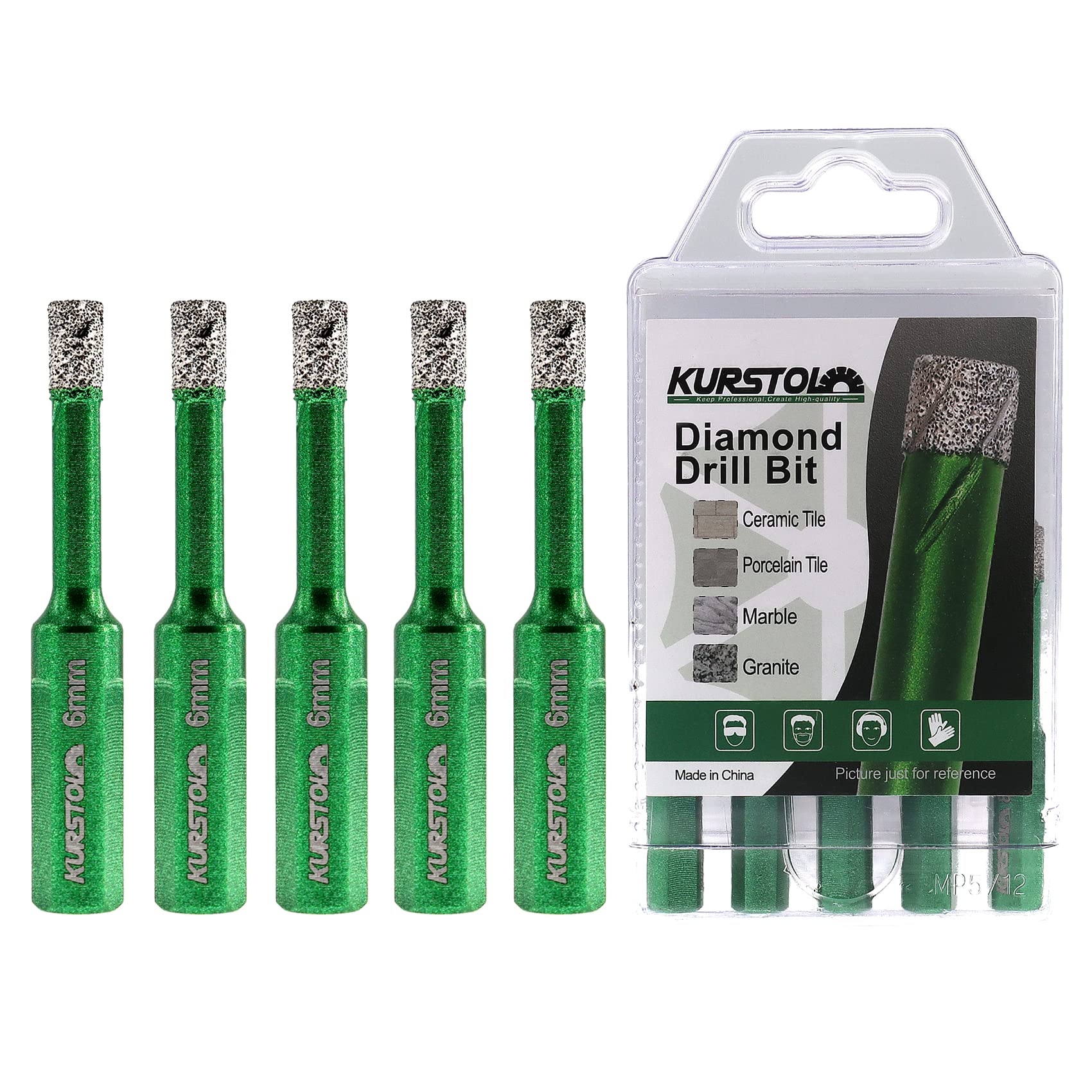 Porcelain Tile Diamond Drill Bits - Dry Diamond Hole Saw Set for Ceramic Marble Granite Stone,Diamond Core Drill Bit Kit Triangle Shank Fixed on Drills,2 Sets No.K1(5pcs 6mm) — image 1