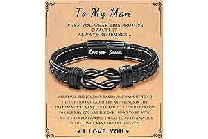 Kont Leather Bracelet Gifts for Men, Black Braided Leather Stainless Steel Infinity Bracelets Gifts