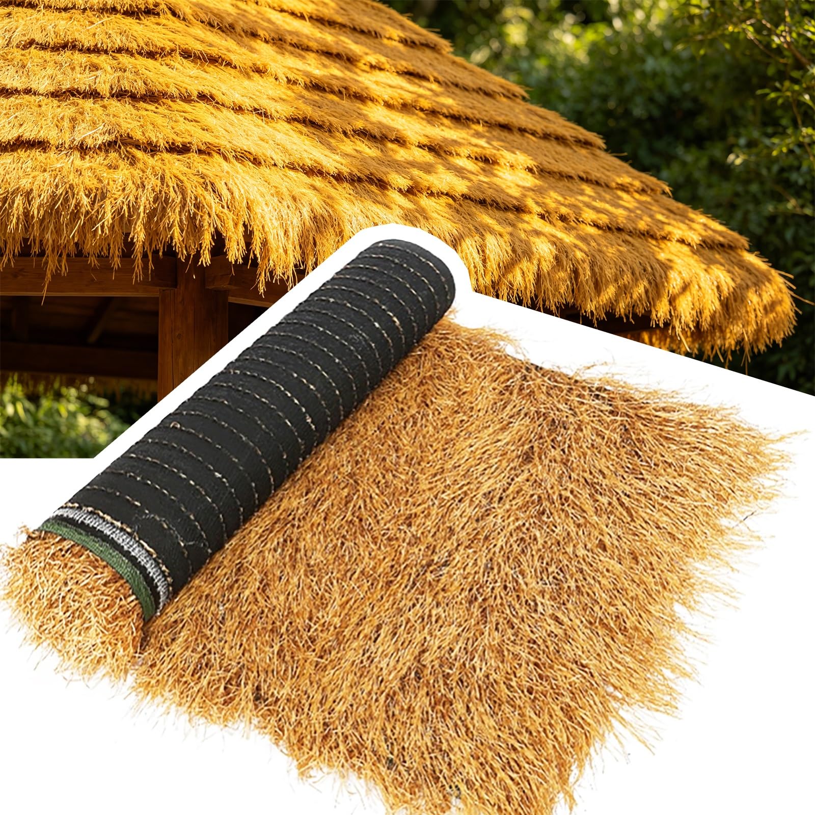 ZzERTE Artificial Mexican Straw Roll,Synthetic Tiki Hut Grass Roof,Simulated Thatch Cover,Fake Straw Roof,For Bar Garden Patio Fence Party(1x5m(39.4x197in))