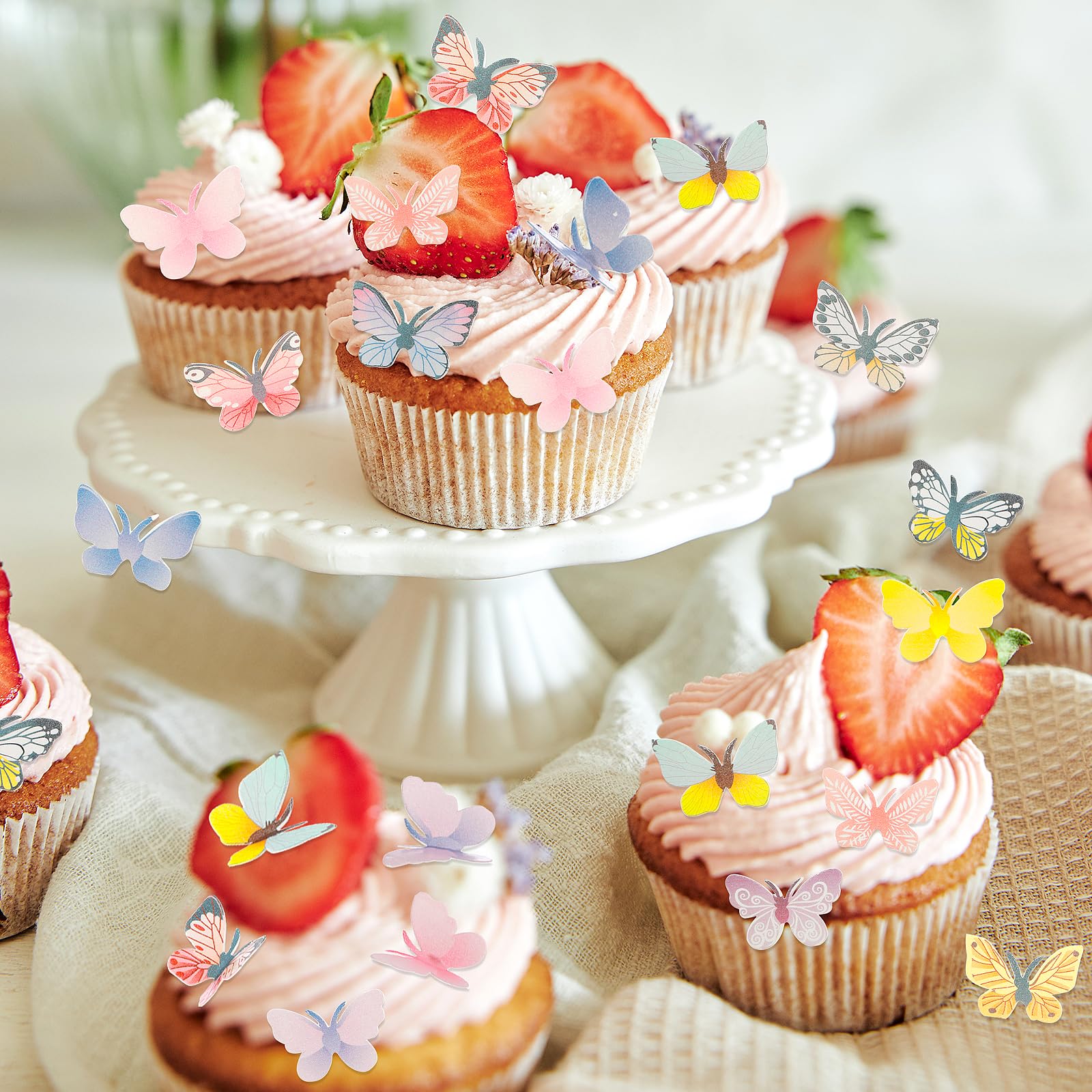 62pcs Edible Wafer Paper Cupcake Toppers - Butterflies, Birds, Bees, Sun & Clouds For Spring Parties - View #2