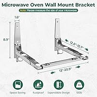 Vista 5 de EsLuker.ly Soporte universal de acero inoxidable para horno microondas de montaje en pared con ganchos extraíbles, brazo ajustable plegable