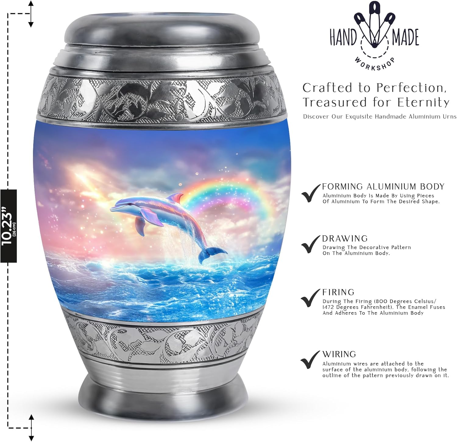 Dolphin Urn for Ashes - Funeral Urns of Human Ashes Adult Female - Cremation Urns for Men & Women - Companion Urn for Mom (Size:- 10" 1Pc, 3" 4Pc)