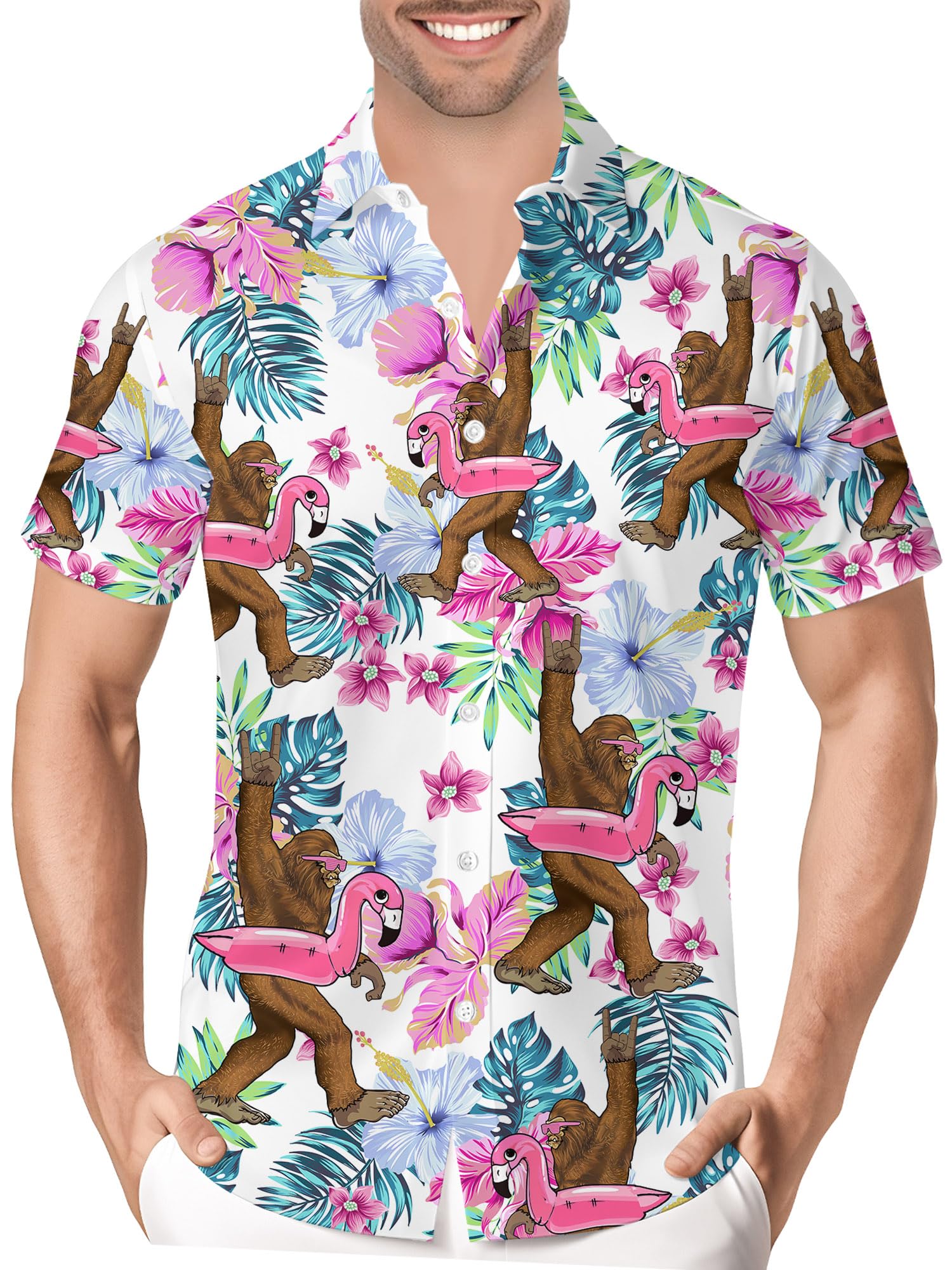 HIVICHI Funny Hawaiian Shirt for Men Print Novelty Crazy Graphic Button Down Summer Beach Vacation Party Aloha Shirts