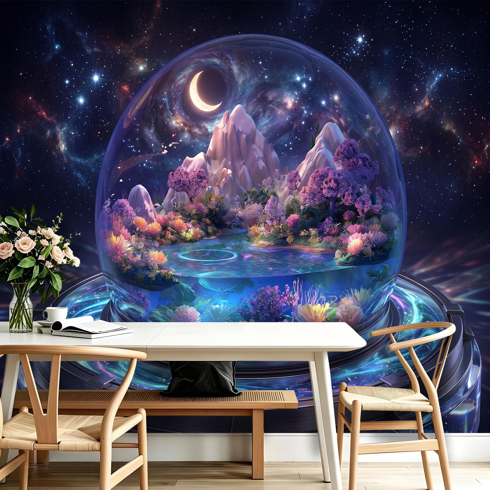 Générique Tapeta gwiaździste niebo szklana kula śnieżna góra 200 x 140 cm (szer. x wys.) plakat ścienny 3D, fantastyczna kojąca fototapeta, freskowa tapeta z włókniny do salonu, sypialni i kuchni