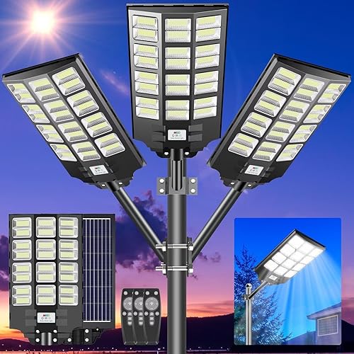 Farolas solares para exteriores Luces solares de estacionamiento comercial 3800 W 3000000 lúmenes, luz solar LED impermeable IP66 del atardecer al