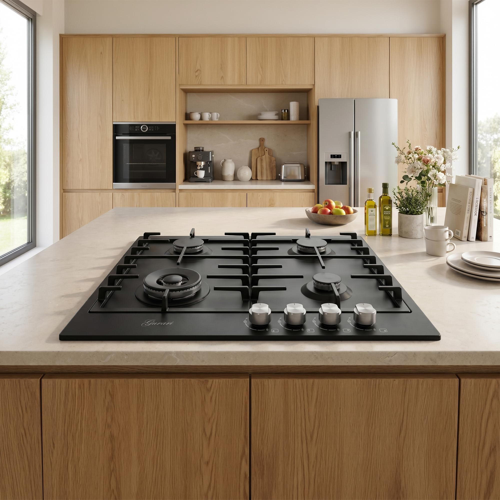 Gurari Gaskochfeld 60 cm GCH FB 604 BL • Autarkes Gas Kochfeld Schwarz • 4 Gasbrenner mit 4,0 kW WOK Brenner • Gusseisen Topfträger • Einbau Gaskochfeld • Erdgas & Propangas