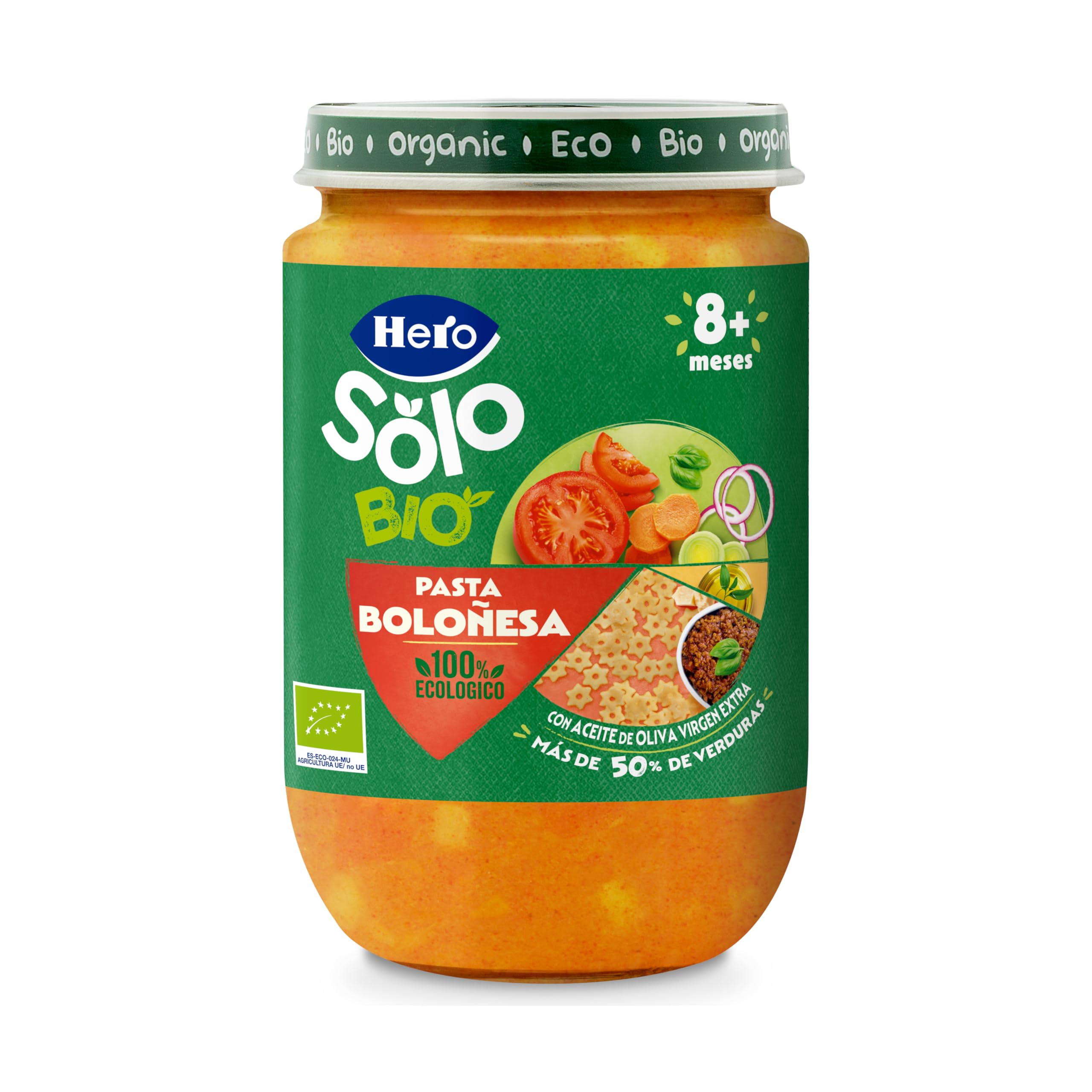 Hero Solo Potitos de Macarrones con Tomate 100% Eco y nada más, Apto para Veganos y Bebés Desde 6 Meses - Pack de 12 x 190 gr