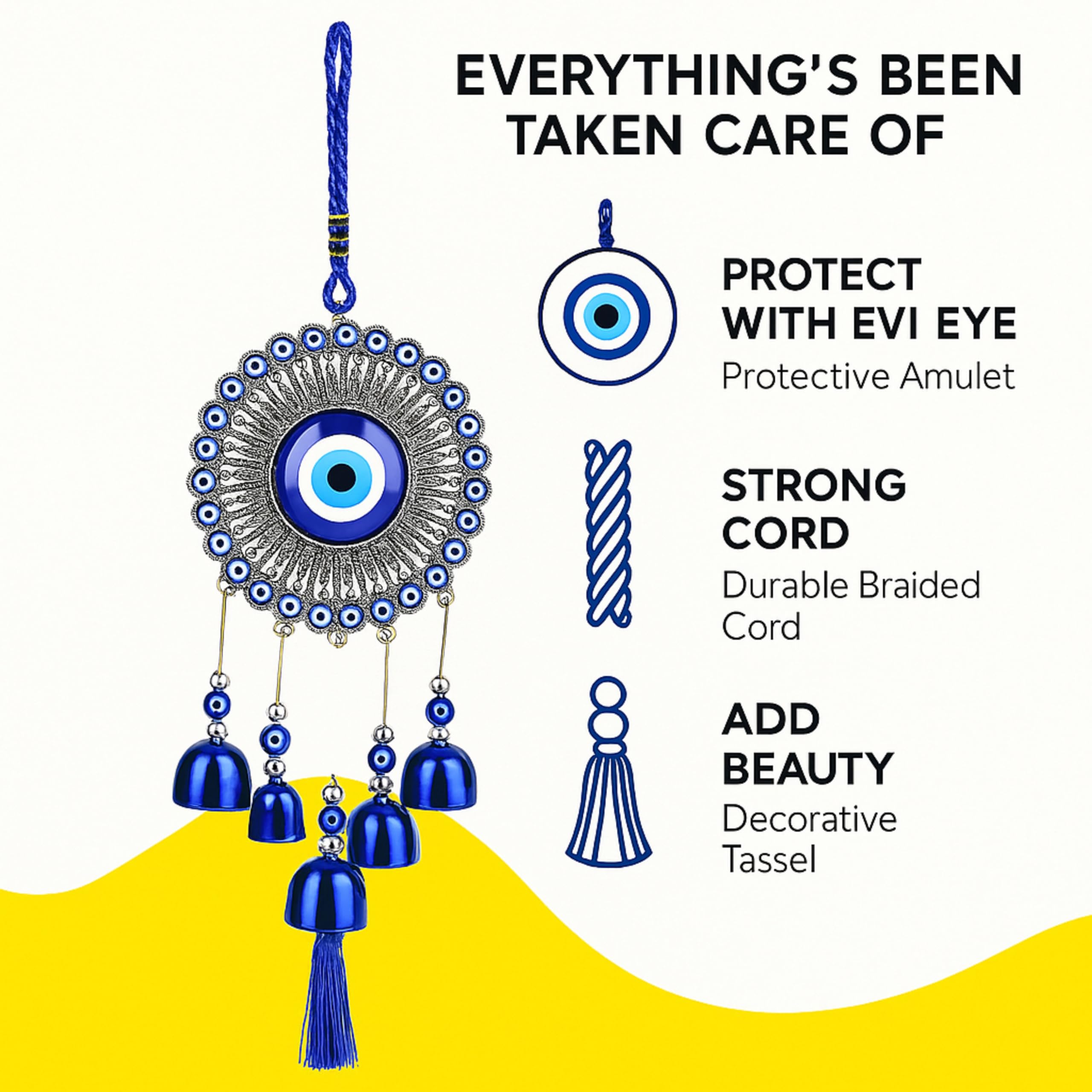 5 Bell Evil Eye Wind Chimes for Home Decor - Hanging Decorat -9 5 Bell Evil Eye Wind Chimes for Home Decor - Hanging Decorat -9
