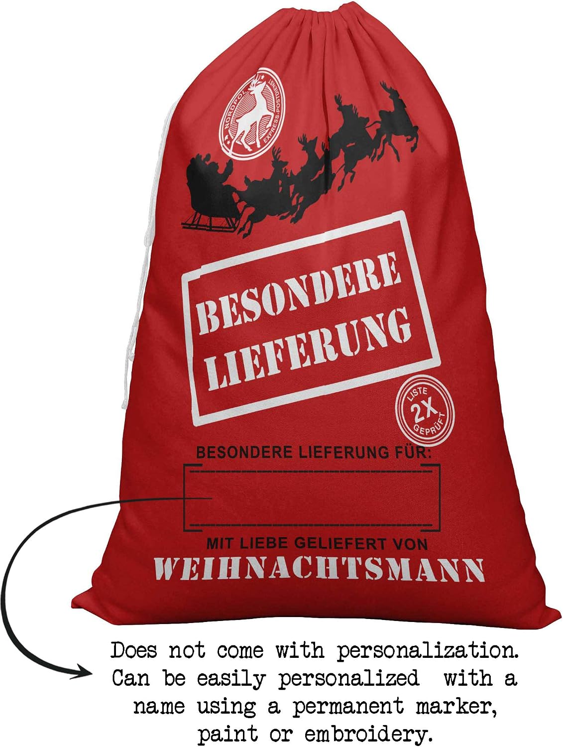 Printtoo Large Drawstring Canvas Bag Christmas Sack Bags Santa Gift Sack Custom Party Favor 2 Pcs 27x20 Inch