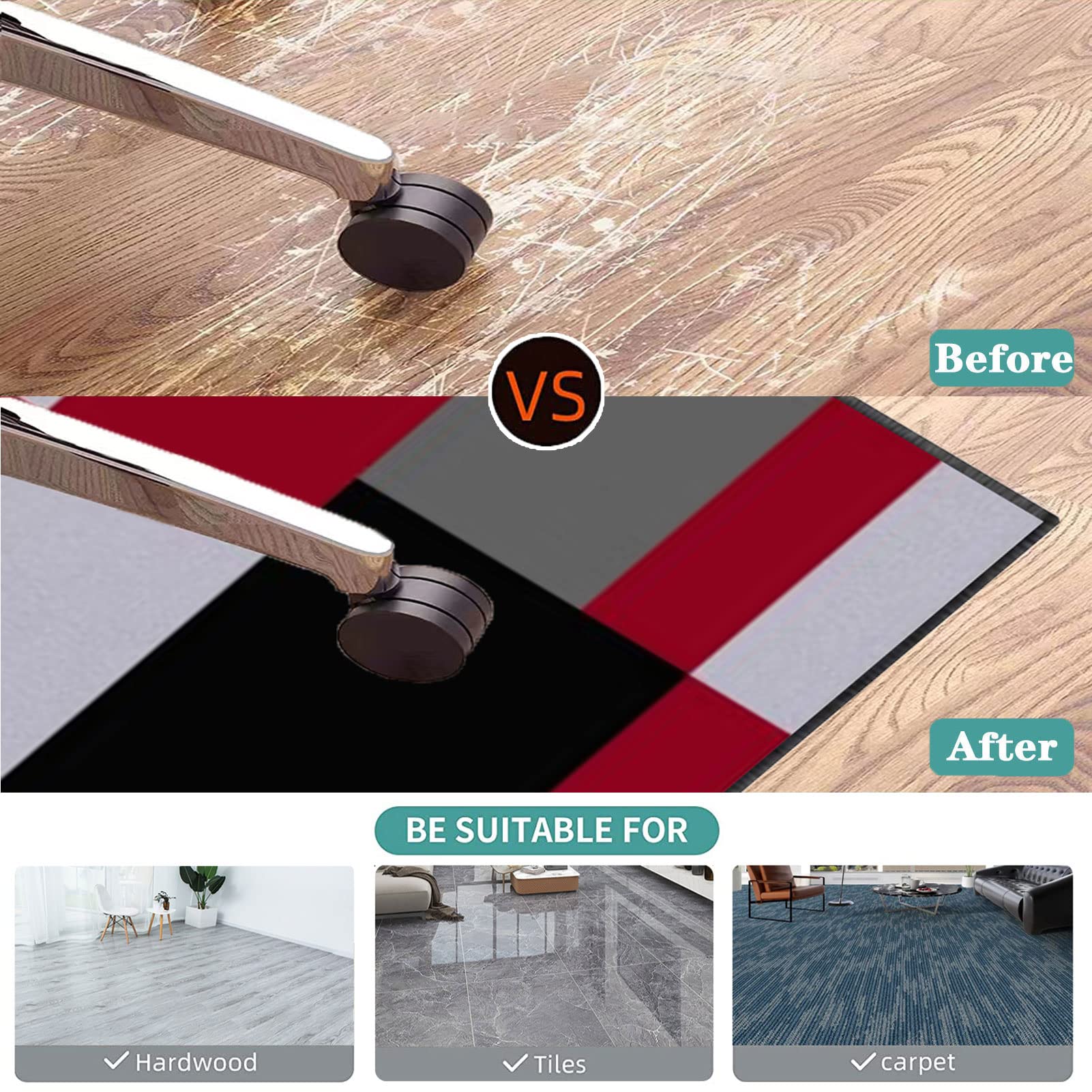 Alfombrilla de silla de 70 x 100 cm para suelos de pelo medio bajo, protectores de suelo, tapete de silla de oficina, tapete de silla de computadora, tapete para silla de escritorio, tapete para suelo