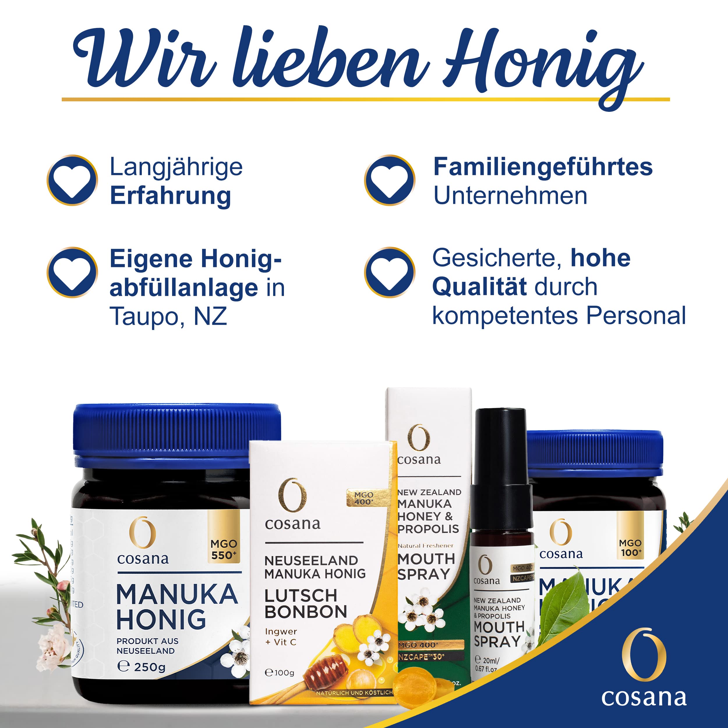 Cosana Manuka Honig 400 MGO 500g – 100% Pur, zertifiziert aus Neuseeland