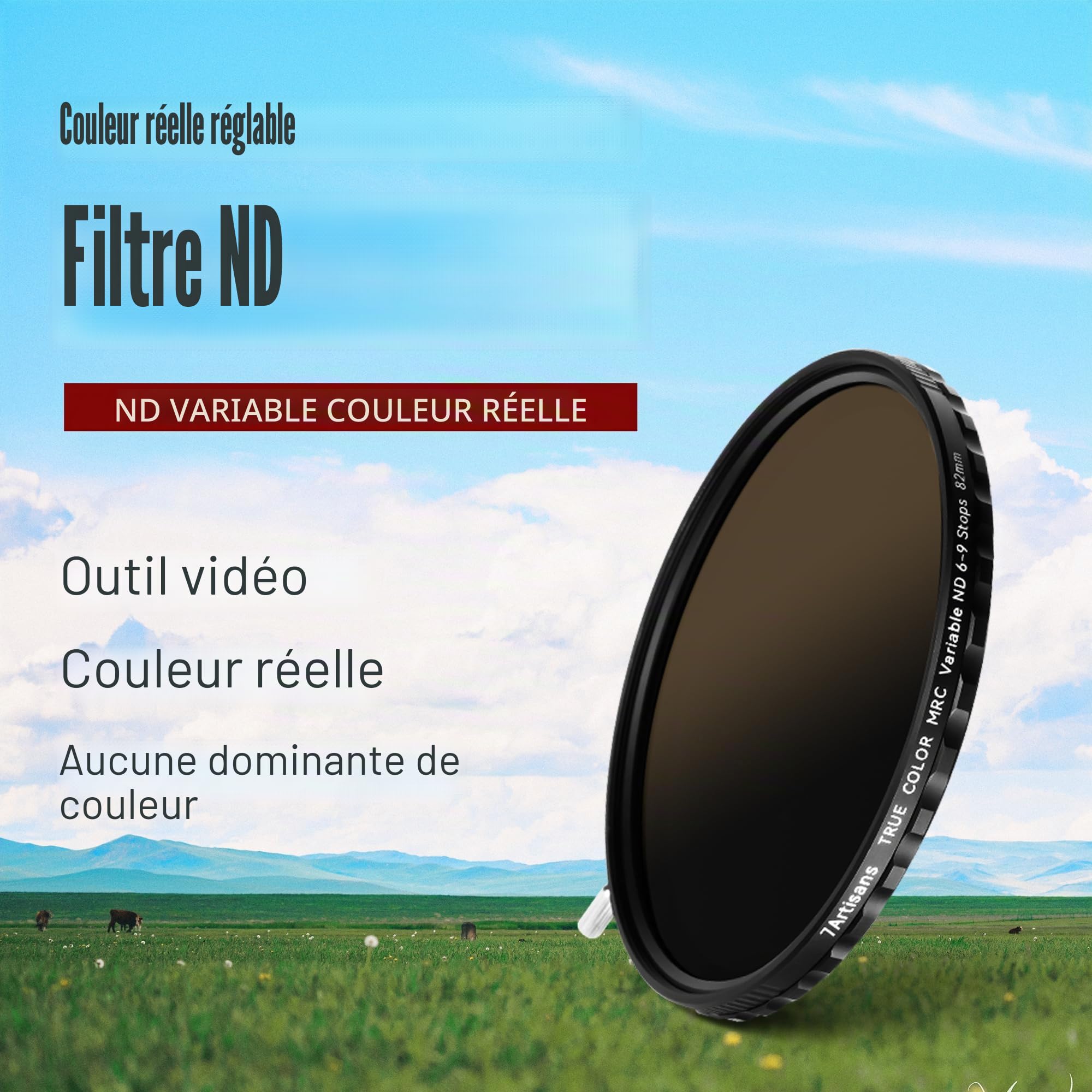 7artisans True Color VND Filtre à densité Neutre réglable 2-5 niveaux/6-9 Niveaux VND réglable 67 mm/72 mm/77 mm/82 mm Filtre à densité Neutre polarisé pour Objectif d'appareil Photo Film vidéo