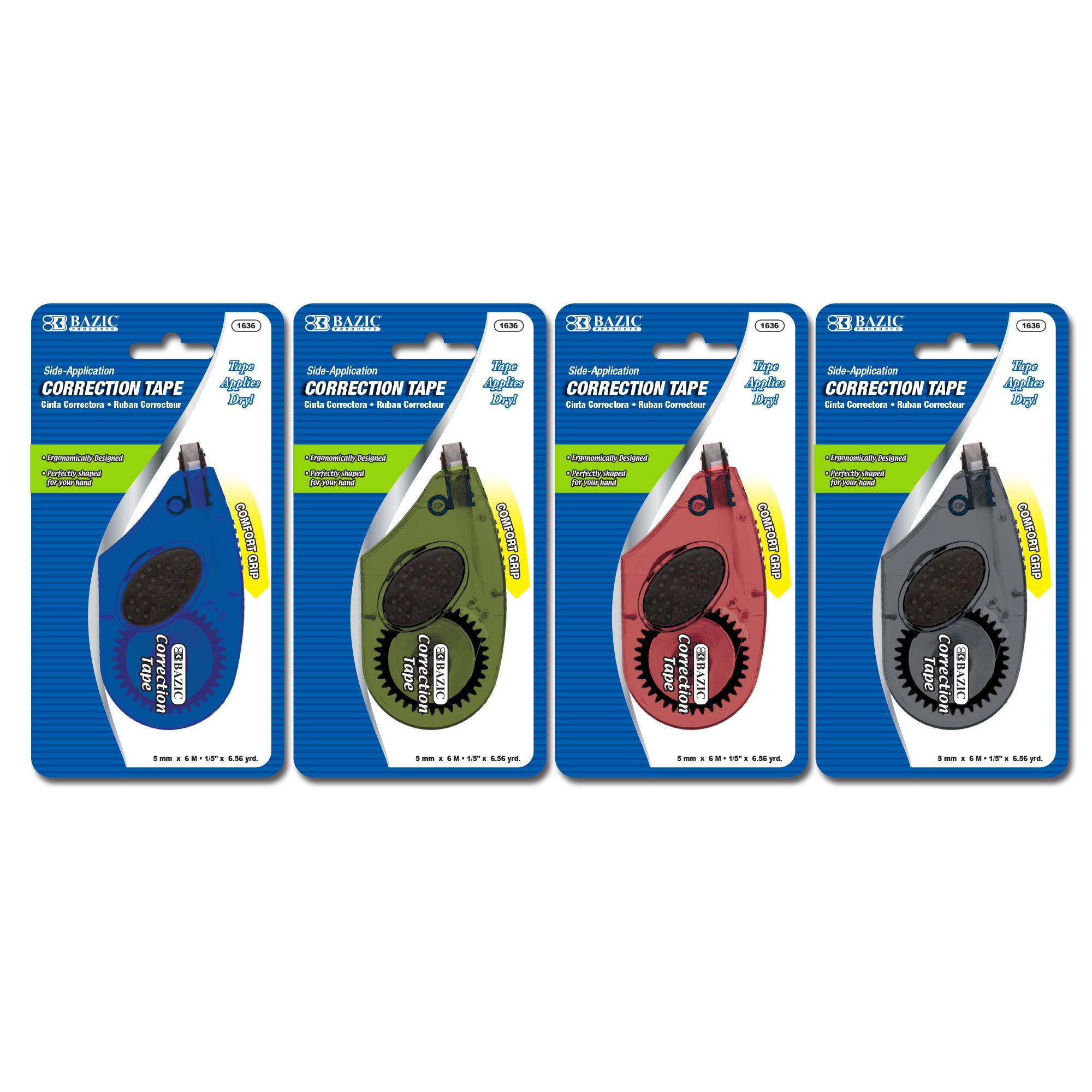 BAZIC Correction Tape 5 mm x 236", Easy to Use Applicator White Out for Instant Corrections for Office School & Home, 4-Pack