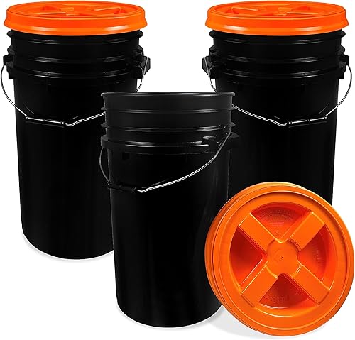 Miniatura 1 de ePackageSupply Cubo negro de 7 galones con tapa de rosca gamma naranja, almacenamiento de grado alimenticio, plástico HPDE de alta calidad, libre de