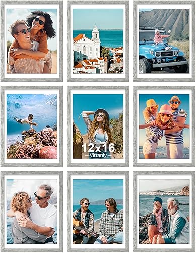Vista 142 de Vittanly - Juego de 9 portarretratos, plexiglás resistente a rupturas, exhibe fotos de 12 x 12 pulgadas o, con paspartú, de 8 x 8 pulgadas, marcos