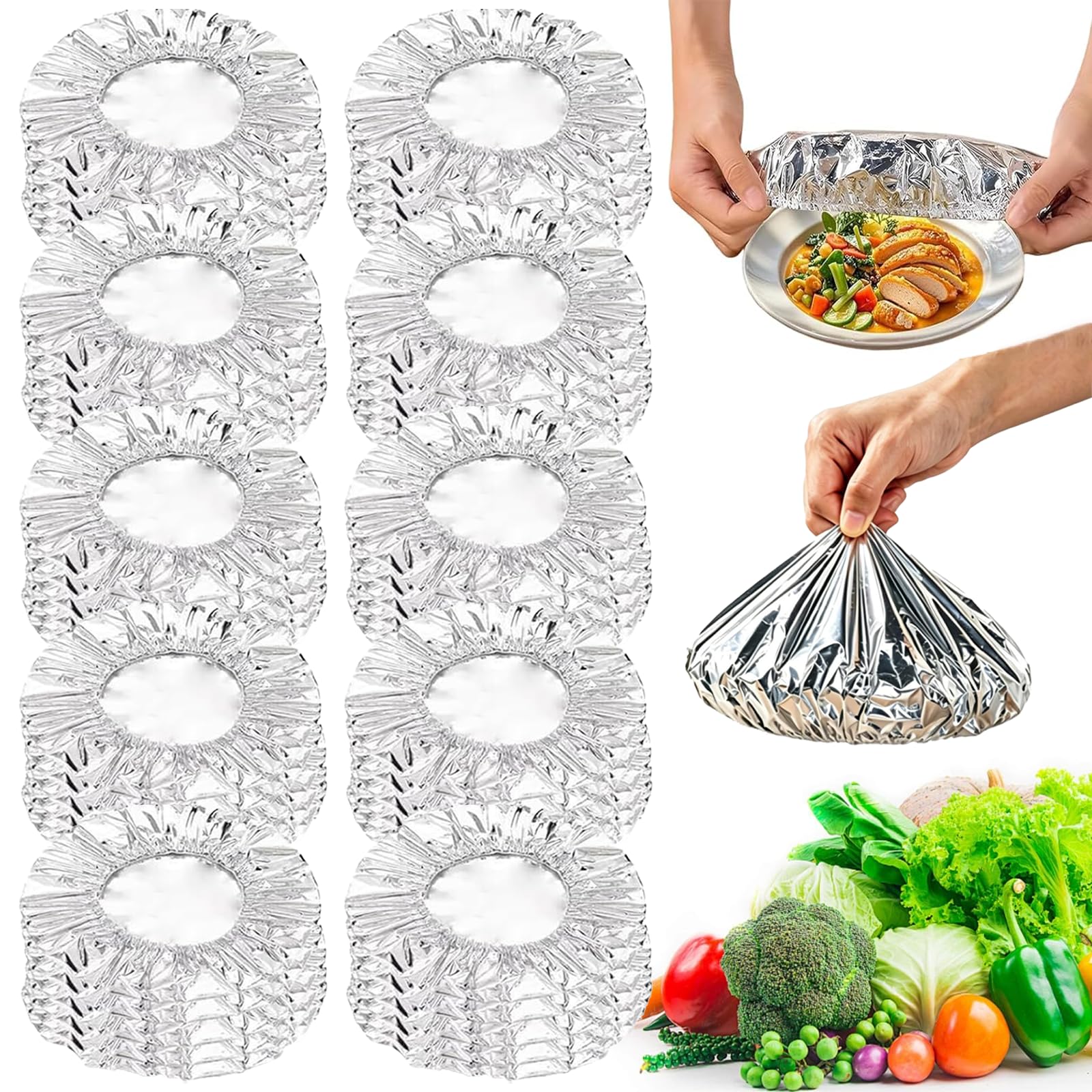 Reusable Aluminum Foil Insulation Cover, 50Pcs Food Covers for Keeping Food Warm, 110℃ Heat Resistant Elastic Bowl Covers for Leftovers, Meal Prep & Picnic, Fits 11-28cm Round/Square Plates (50pcs)