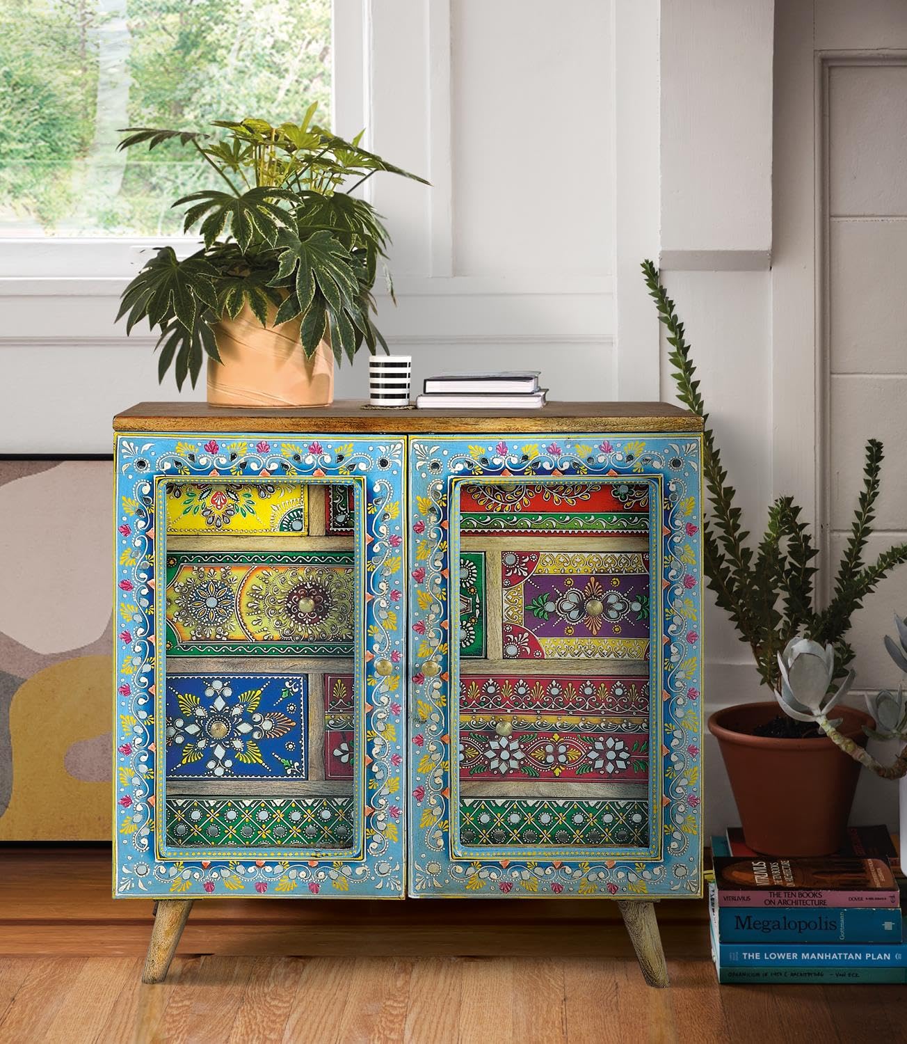GC GINER & COLOMER Cómoda de Dormitorio - Mueble para Ropa de Madera de Mango - Sinfonier Multicolor con 7 Cajones y 2 Puertas - Mueble de Almacenamiento - 62 x 60 x 30 cm