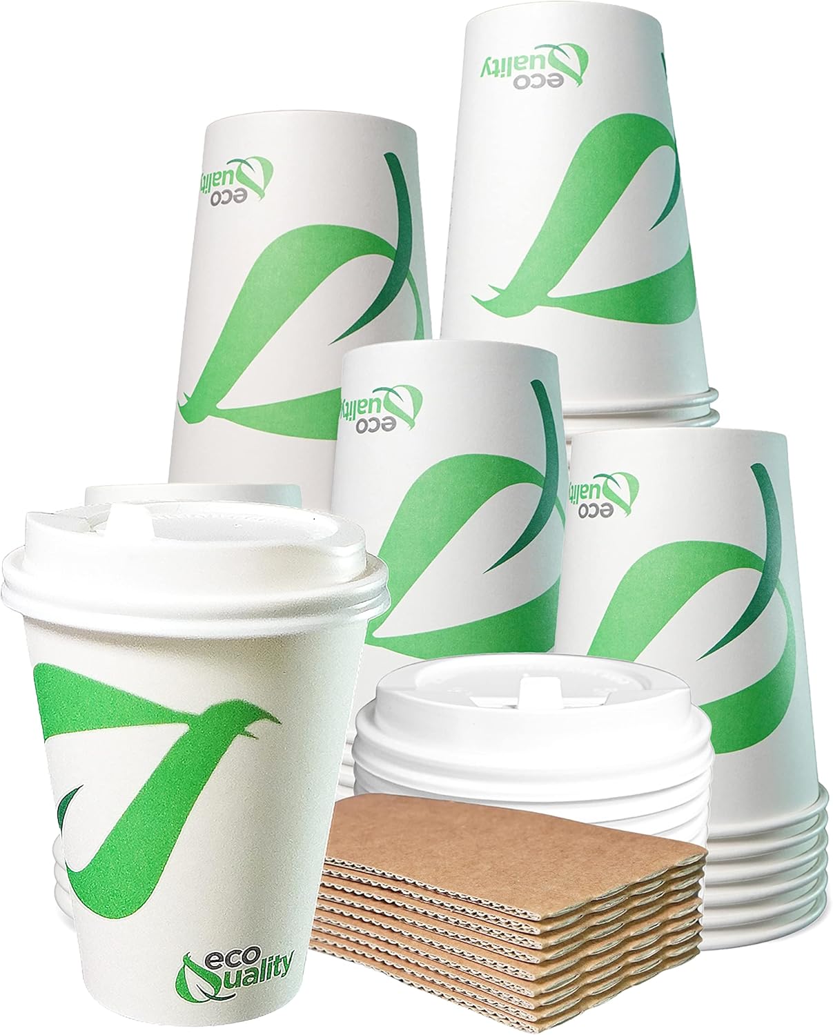 12 oz Compostable Paper Cups with White Dome Lids and Sleeves - Biodegradable Disposable White Paper Coffee Cups PLA Lined - Eco-friendly Hot and Cold Drinking Cups (25)