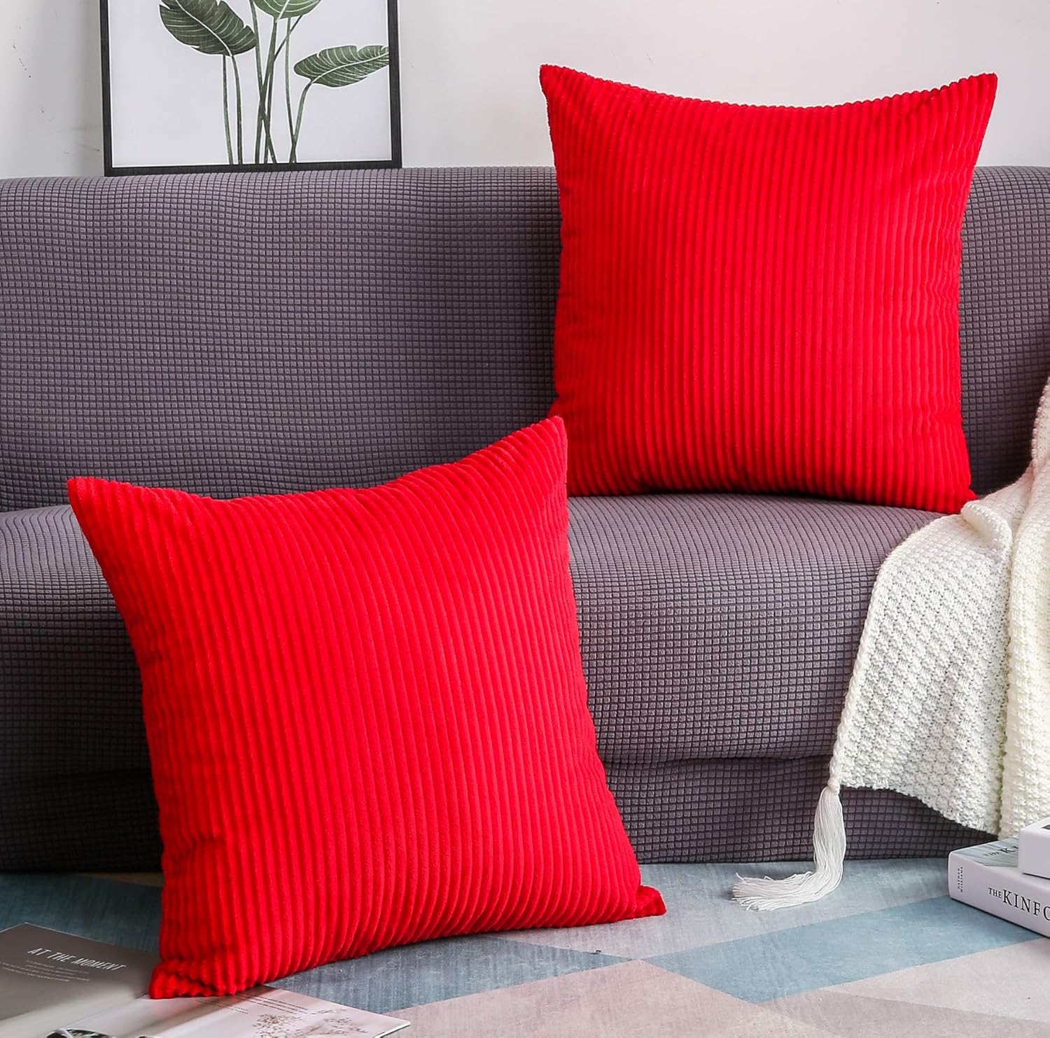 TangDepot, Set of 2 Solid Velvet Striped Corduroy