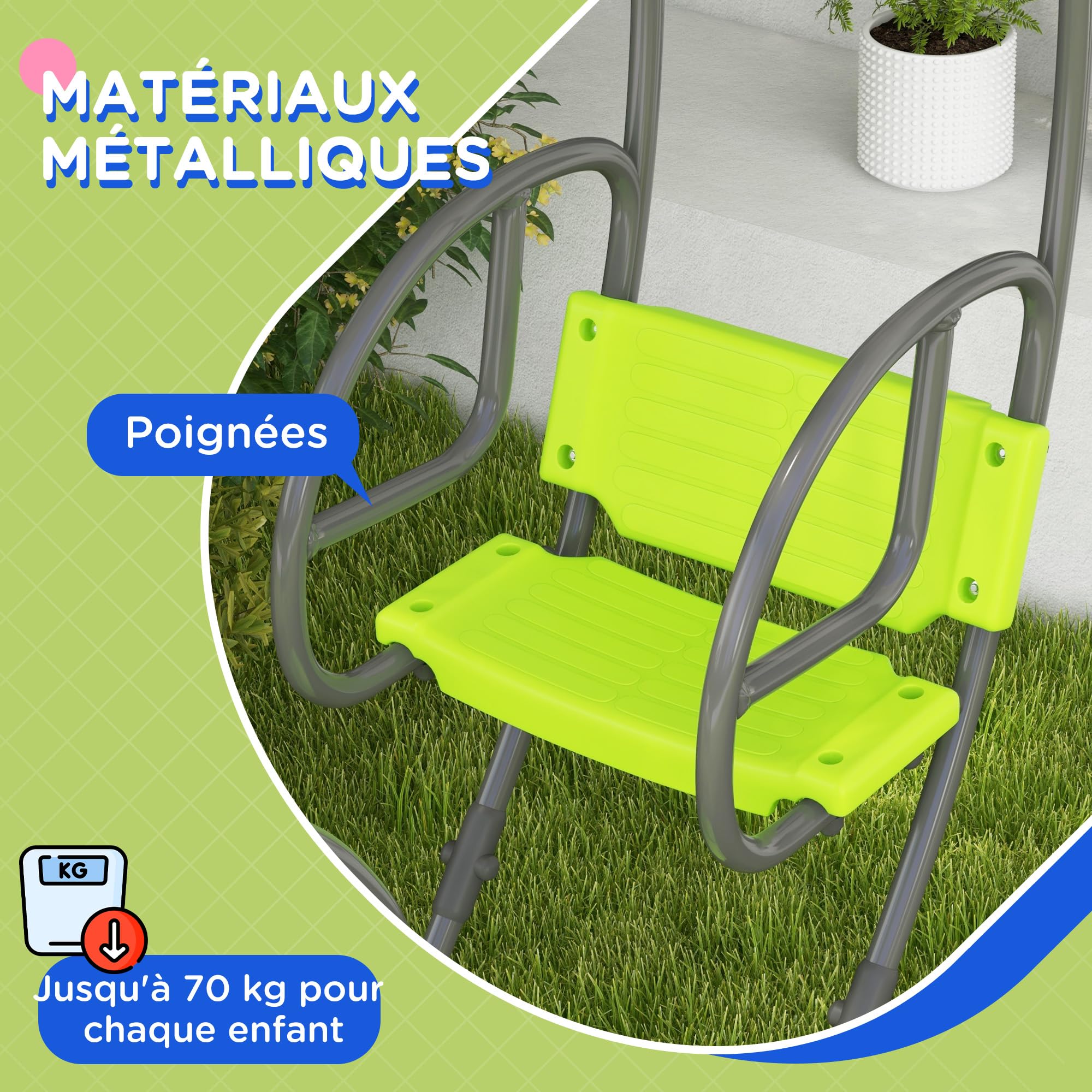Outsunny Balançoire Face à Face pour Portique Enfants 110,5x40,5x180cm Vert