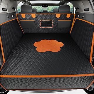 SUV Cargo Liner for Dogs, PU Leather Waterproof Pet Trunk Cargo Cover Dog Seat Mat for SUVs Sedans Vans with Bumper Flap Protector, Non-Slip, Large Size Universal Fit, Black