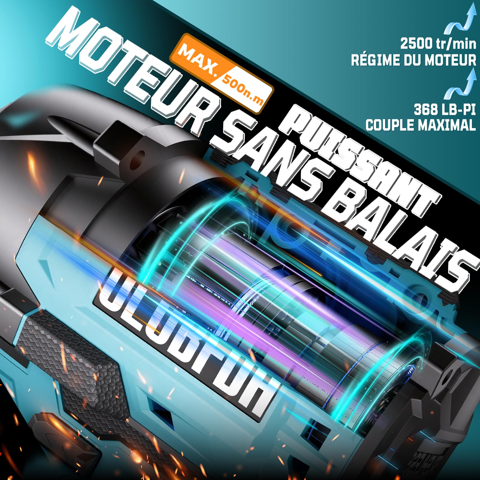 Clé à Chocs Sans Fil Brushless, avec 4.0 Ah Batteries, Couple Maximal 500 Nm, avec 6 Douilles à Chocs, chargeur rapide, 21V Visseuse à Chocs pour Voiture Familiale/Camionnette