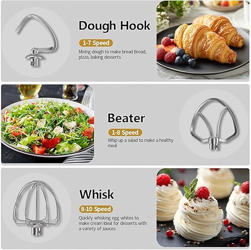 Miniatura 3 de Vezzio Batidora de pie, 6 cuartos de galón, cabezal inclinable de 10 velocidades, batidora de alimentos de cocina con tazón de acero inoxidable,