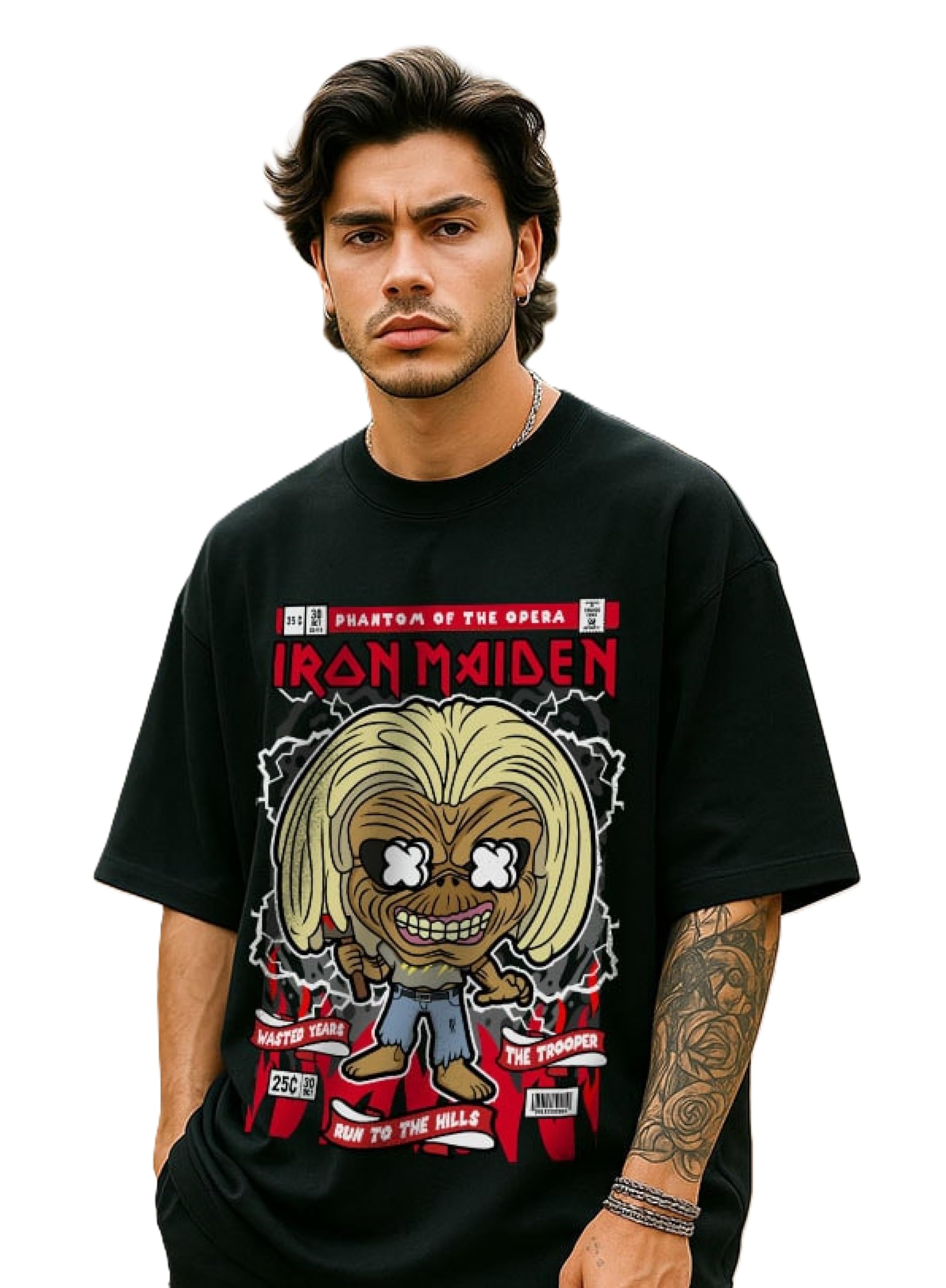 Buy HAZUKU Men's Oversized Fit Heavy Metal T-Shirt - Iron Maiden