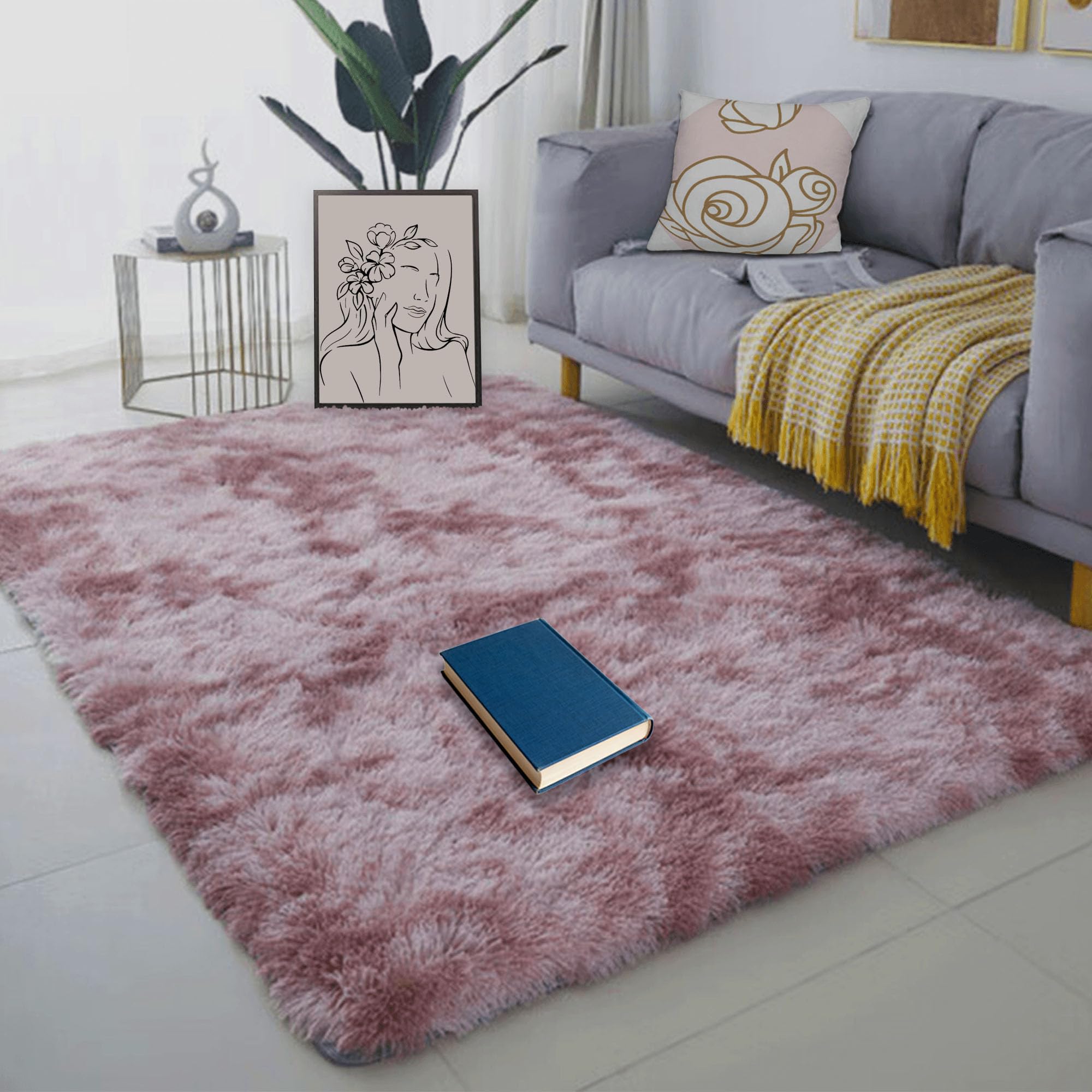 Tapis salon moelleux épais rose pourpre super doux 170x310 cm