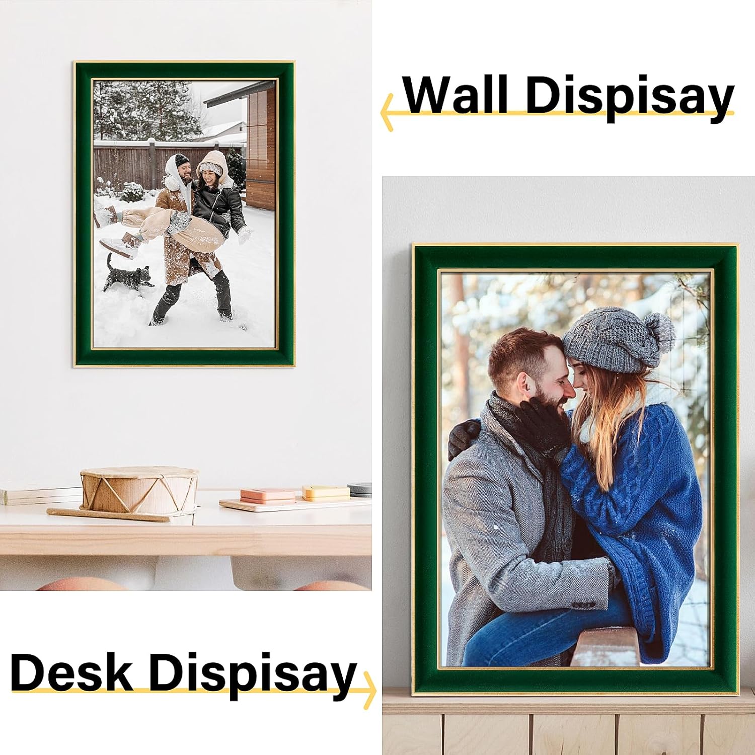 13x19 Velvet Picture Frame, Green 13x19 Velvet Photo Frame with Vintage Gold Border, 13 by 19 Poster Frame with HD Real Glass Horizontal & Vertical Display for Tabletop and Wall Decor (1 Pack)