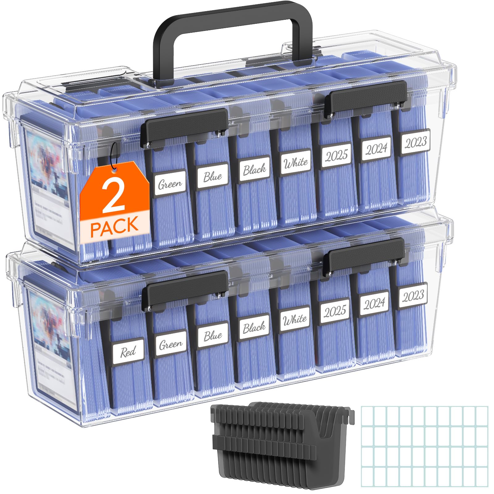 Lifewit Boite de Rangement Carte avec 16 Séparateurs Réglables, Plastique Deckbox avec Fermeture Renforcée et étiquettes Inscriptibles, Deck Box de Jeux pour Jusqu'à 1800 Cartes, 2 Pièce