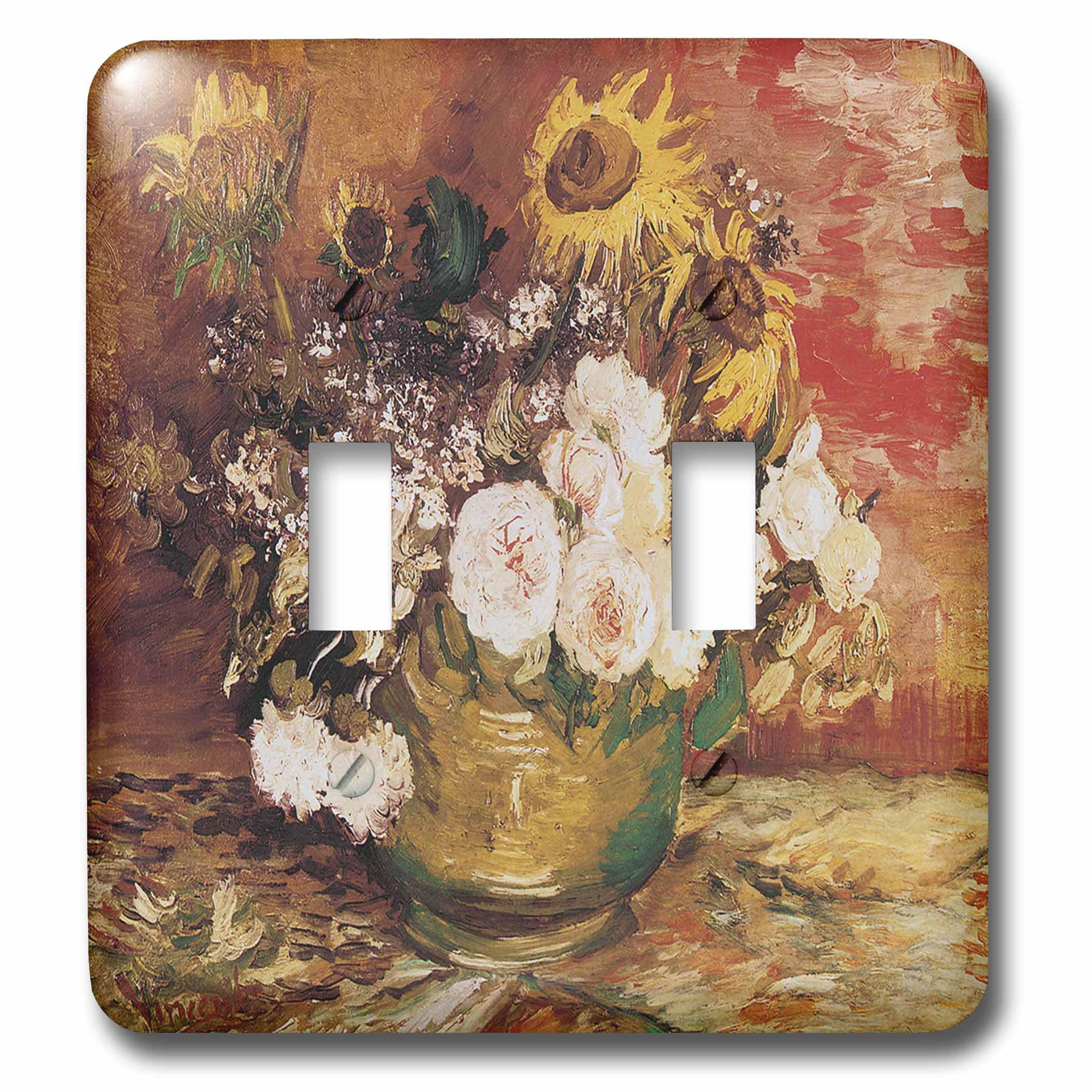 Placa de interruptor doble con diseño artístico de flores y girasoles de Van Gogh