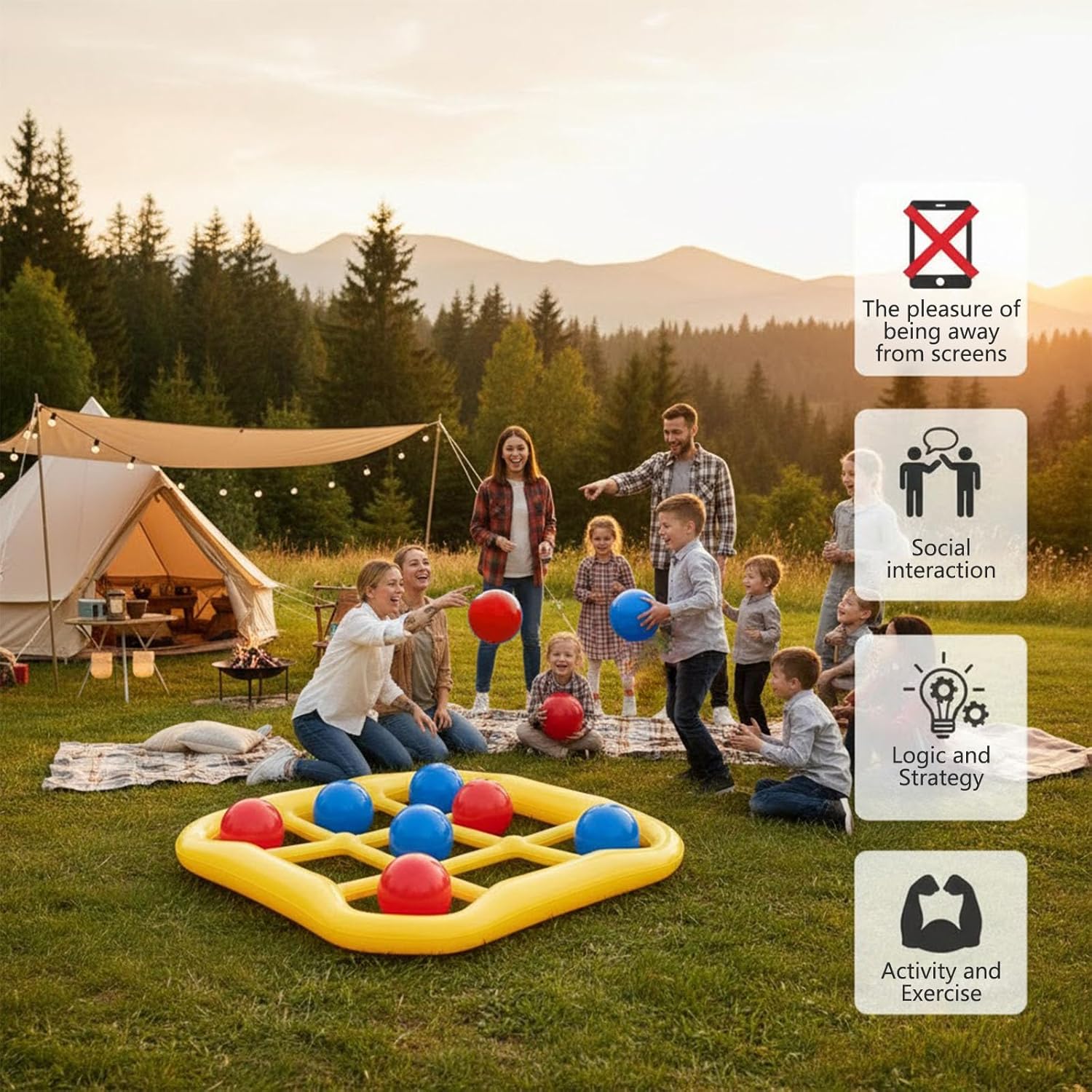 Giant Tic Tac Toe Pool Game,Inflatable Floating Pool Toys with 10 Balls,Pool Games for Adults&Teens,Outdoor Yard&Water Activity Set for 2-10 Players,Water Balls Summer Pool Party & Beach Toy