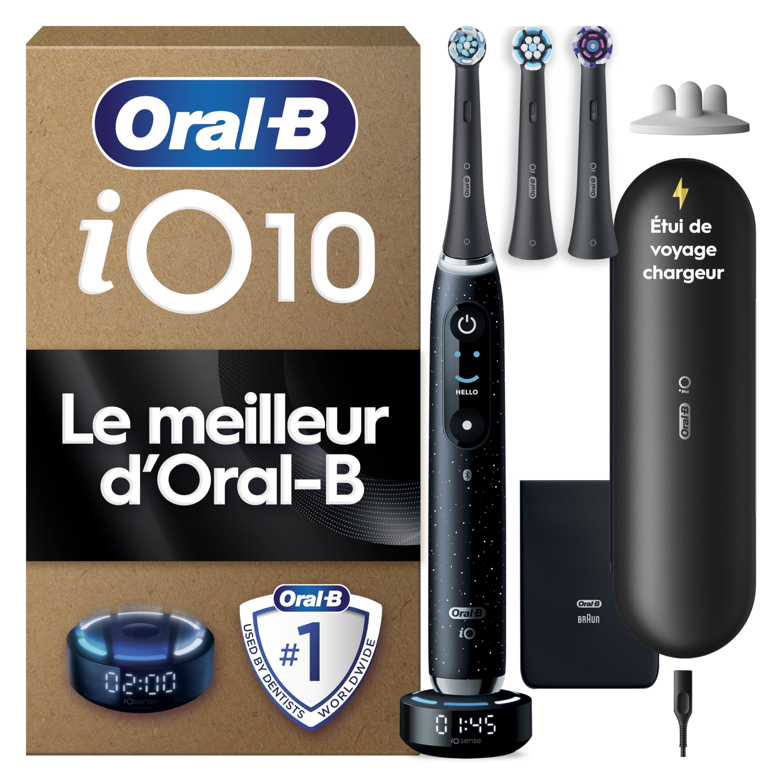 Oral-B Brosse à Dents Electrique iO 10, 3 Brossettes de Rechange, Noire– 7 Modes de Brossage dont Blancheur et Soin des Gencives, Capteur de Pression, Batterie Rechargeable, Guidage IA, Etui