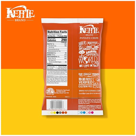 Kettle Brand Potato Chips, Backyard Barbeque Kettle Chips, Snack Bag, 2 Oz (Pack of 6)
