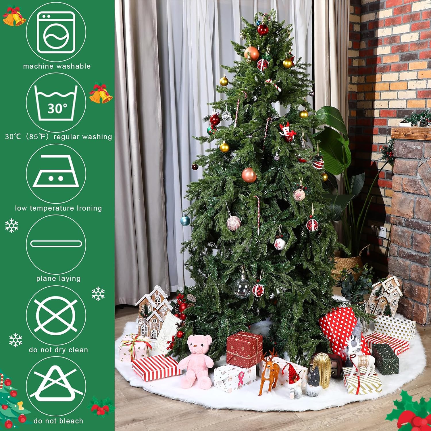 Jenaai 80 Inches Large Christmas Tree Skirt Extra Faux Fur Xmas Tree Skirt White Plush Velvet for Christmas Decorations for Home Party Winter Holiday