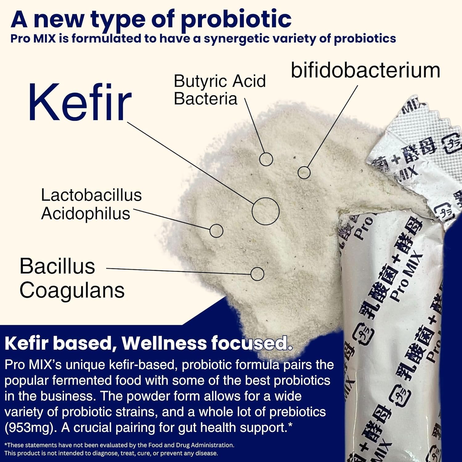 Pro Mix Kefir Probiotic Supplement with 12 Strains + Prebiotics for Gut & Immune Health | Travel-Friendly Powder Packs (30ct). - Image 2
