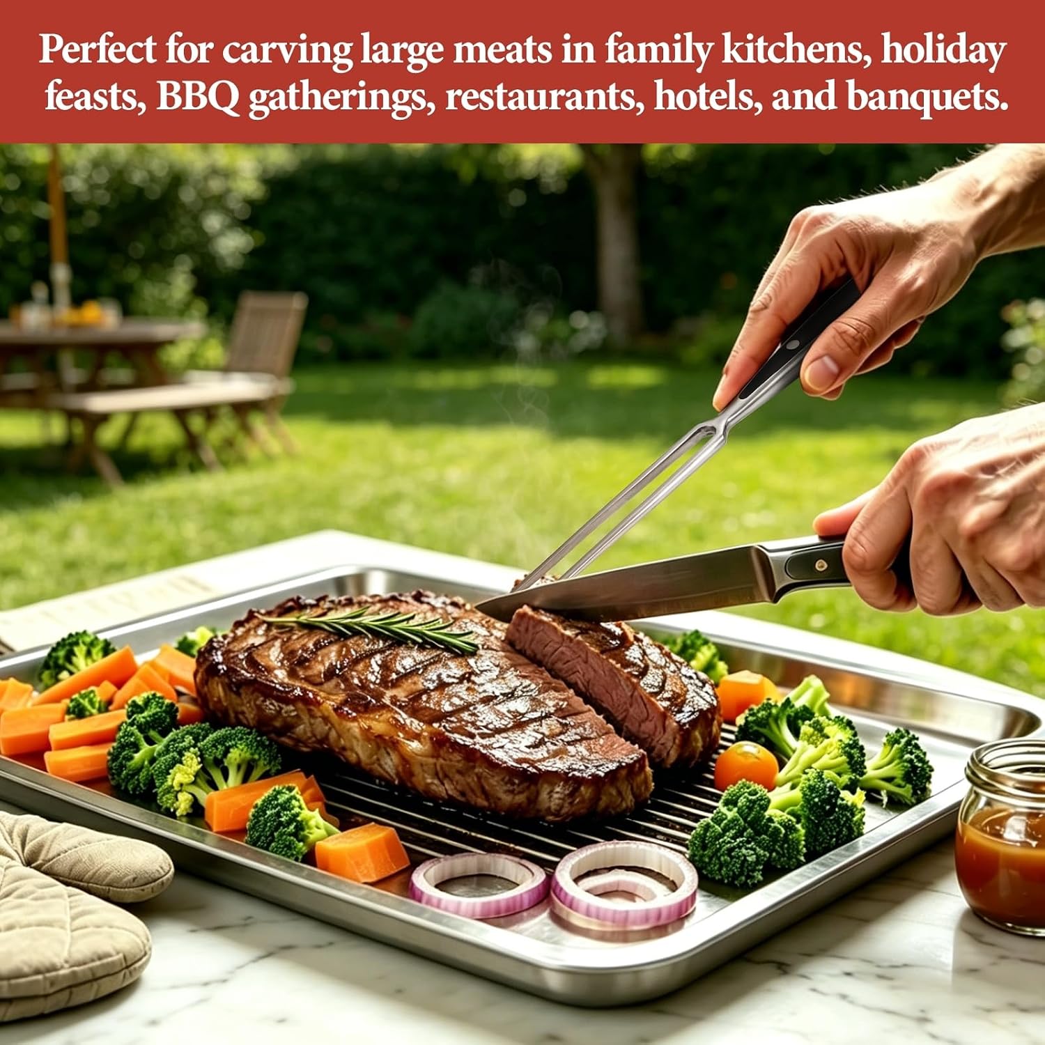 Heavy-Duty Stainless Steel Carving Fork, Meat Fork with Steel Handle & Black ABS Accents – 11.8" (30 cm) for Turkey, Roast & BBQ