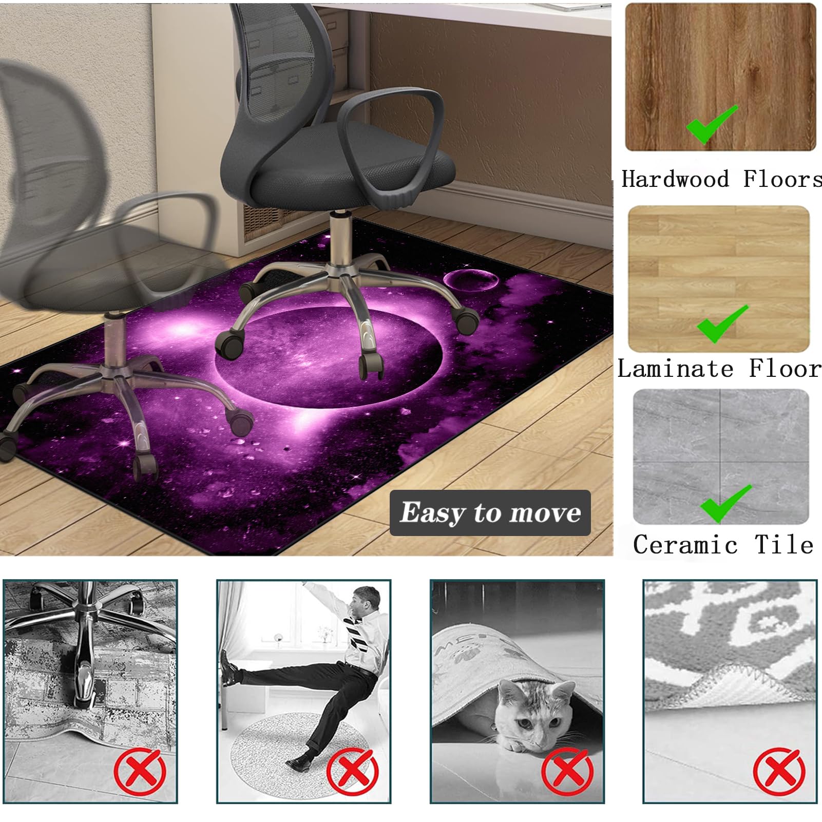 Protector Suelo Silla Ruedas, Alfombra Suelo Gaming, 70 x 100 cm Alfombrilla Protectora para Suelos, Alfombra para Silla de Oficina, Alfombra for Silla de Escritorio, Tapete Protector para Suelo