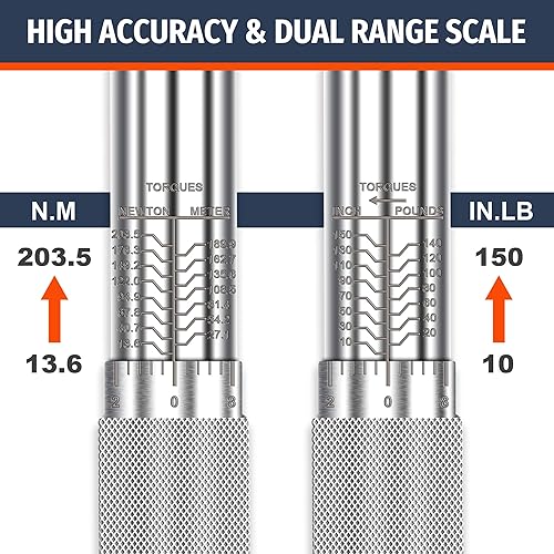 Miniatura 3 de PRIDE&CRAFT Llave dinamométrica de clic de 12 pulgada, 10-150FT-LB13.6-203.5Nm, llave dinamométrica profesional de 72 dientes, llave dinamométrica