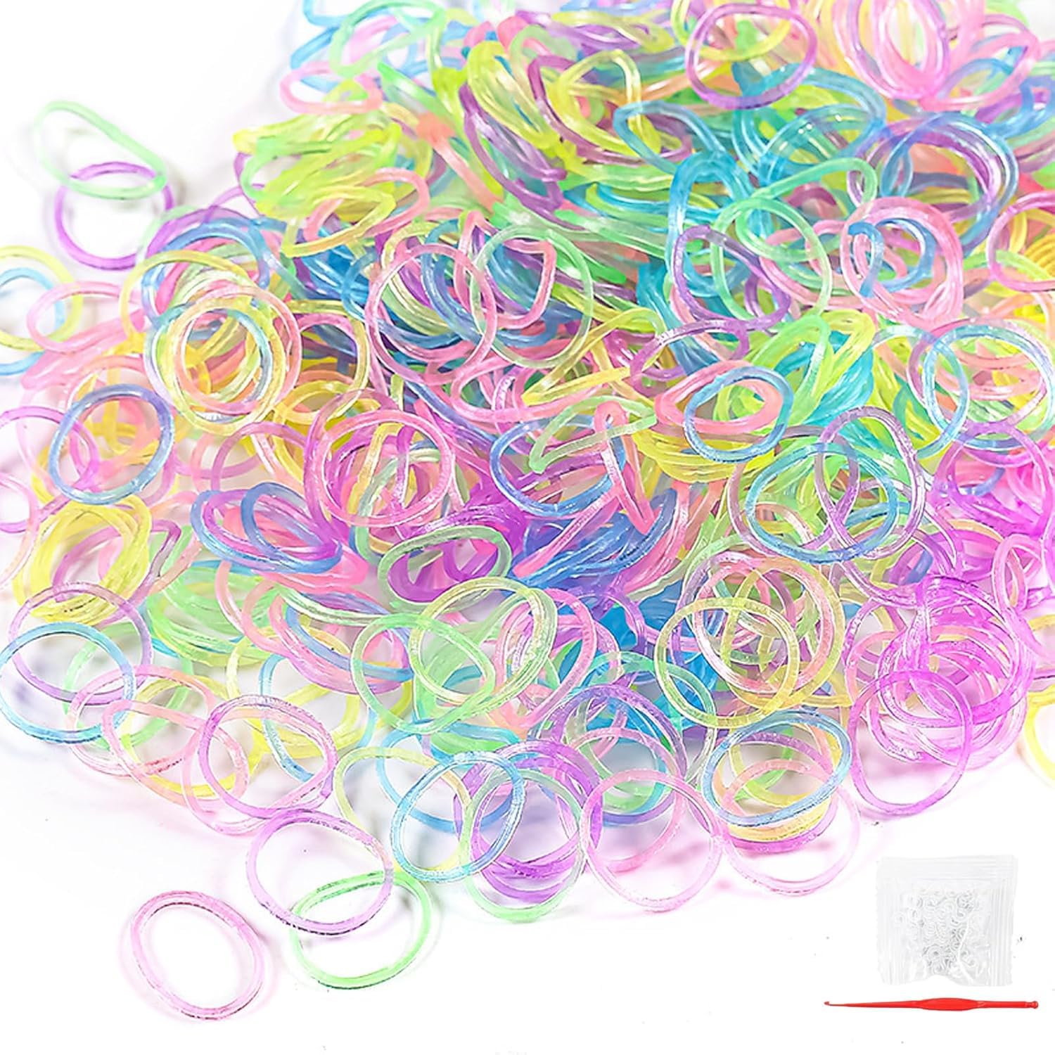 MontCherry Brand 600 Pieces Loom Bands Latex Free ''Glow in the Dark Pastel Colour'' Rubber Bands with S Clips and 1 Hook By Trendz