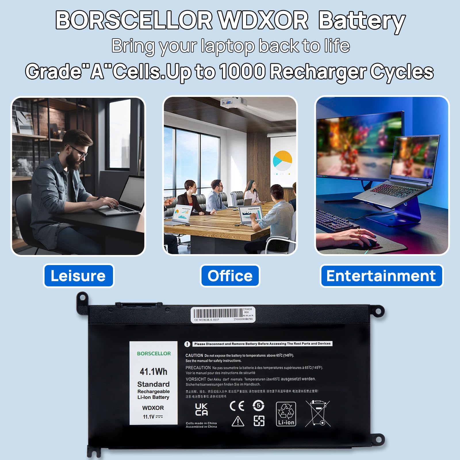 WDX0R WDXOR - Batteria per PC portatile Dell Latitude 3480 3580 3189 3379, Inspiron15 5565 5567 5568 5578 5579,7560 7570 7573 7579, Vostro 5468 568 CRH3 TT. 2JX4 FC92N 11.1v 41.1Wh