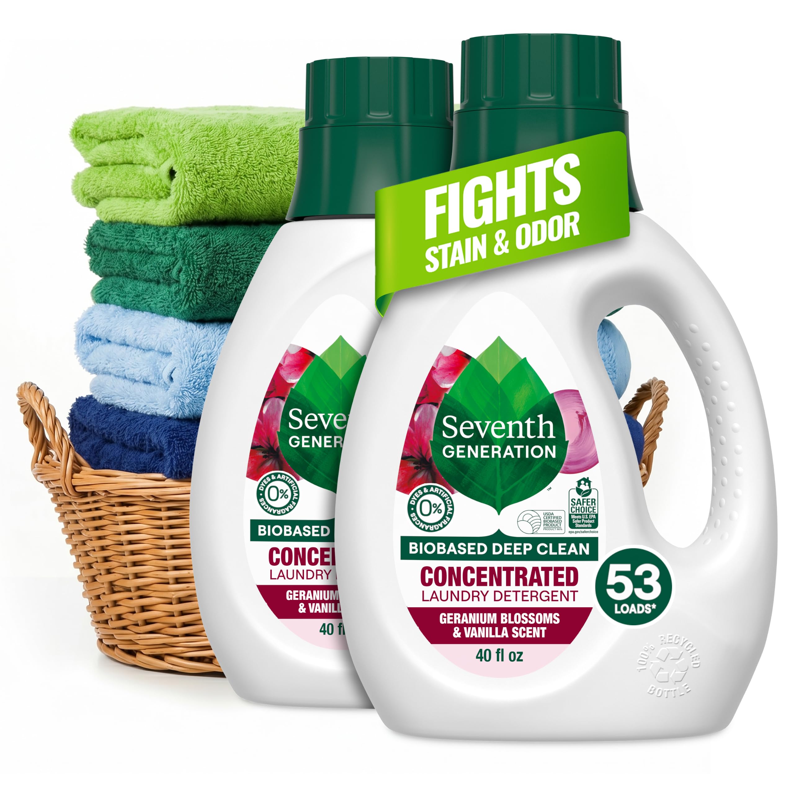 Photo 1 of Seventh Generation Concentrated Laundry Detergent, Geranium Blossom & Vanilla, 40 oz, Pack of 2 (106 Loads), 40 Fl Oz (Pack of 2)